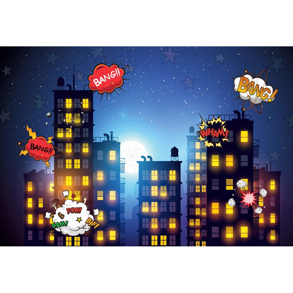 5x3ft Super City Backdrop - City Skyline & Skyscraper Photography Background for Superhero Theme, Baby Showers, 1st Birthday Parties (Boy/Girl), Portrait & Cake Smash Photos - Durable Polyester Fabric for Indoor/Outdoor Decor