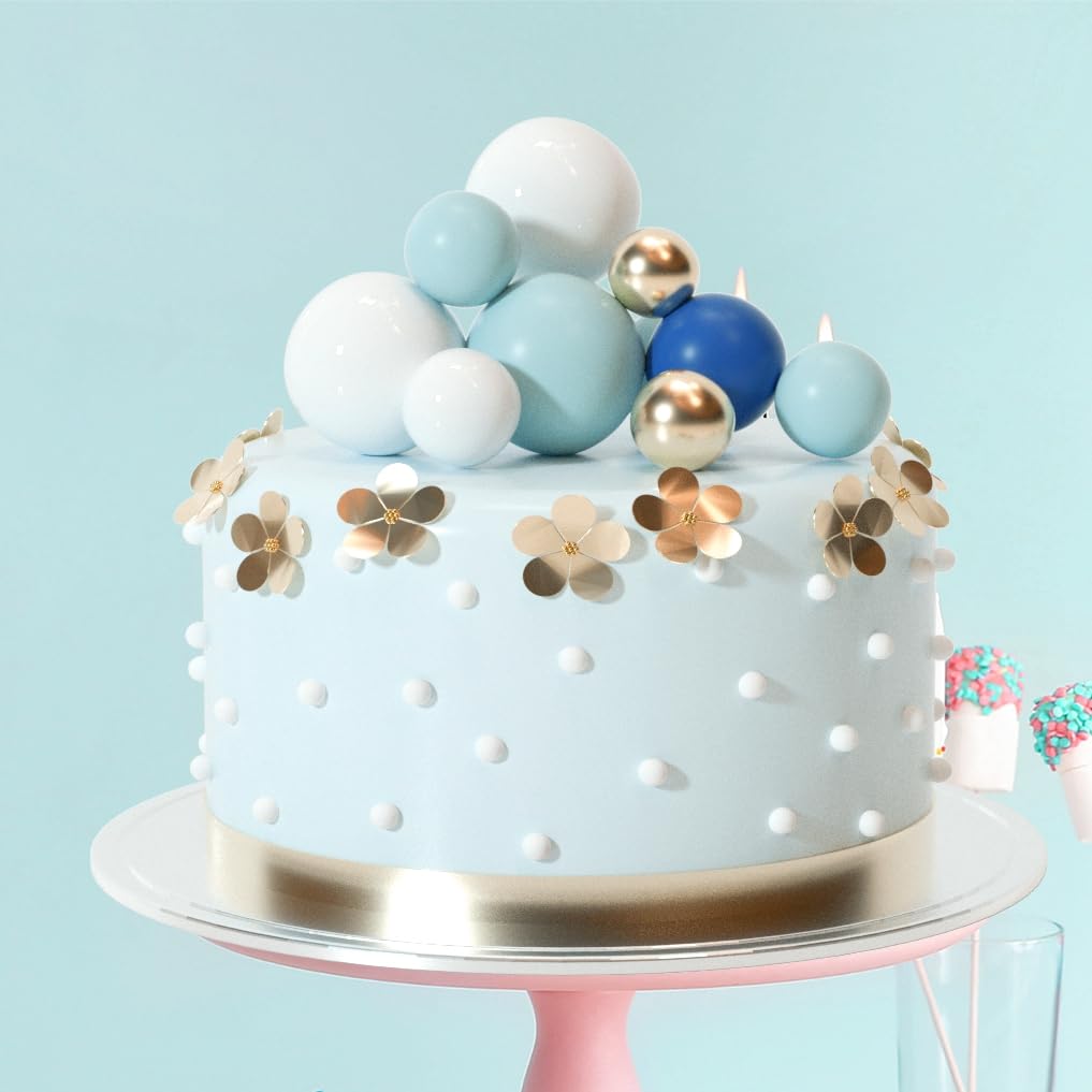 ASTARON 20 Pcs Mini Balloon Cake Toppers - Light Blue Ball Cake Decorations with Sticks for Wedding, Birthday Party | Perfect for Cupcakes, Desserts & Celebration Cakes