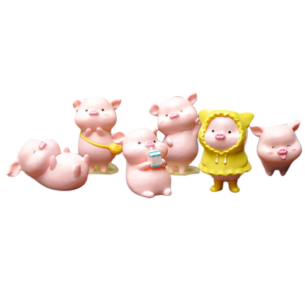 NUOBESTY 6pcs Mini Pig Figurines - Resin Animal Statues for Halloween Decor, Car Accessories, TV Cabinet Ornaments | Perfect for Home Decor, Party Favors & Gift Ideas