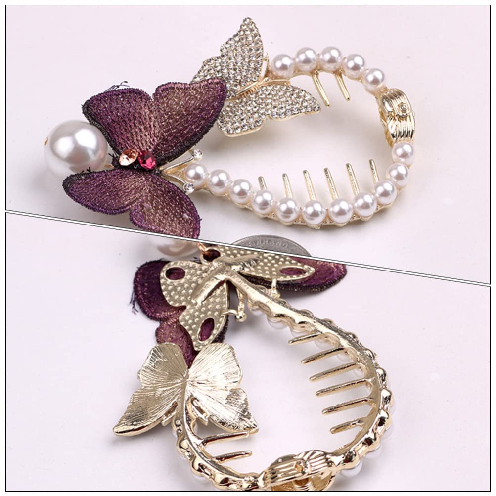 LALAFINA 2-Piece Butterfly Pearl Hair Clips for Women & Girls - Elegant Alloy Hair Barrettes with Meatball Grab Design - Perfect for Parties, Weddings & Daily Hair Accessories (Purple)