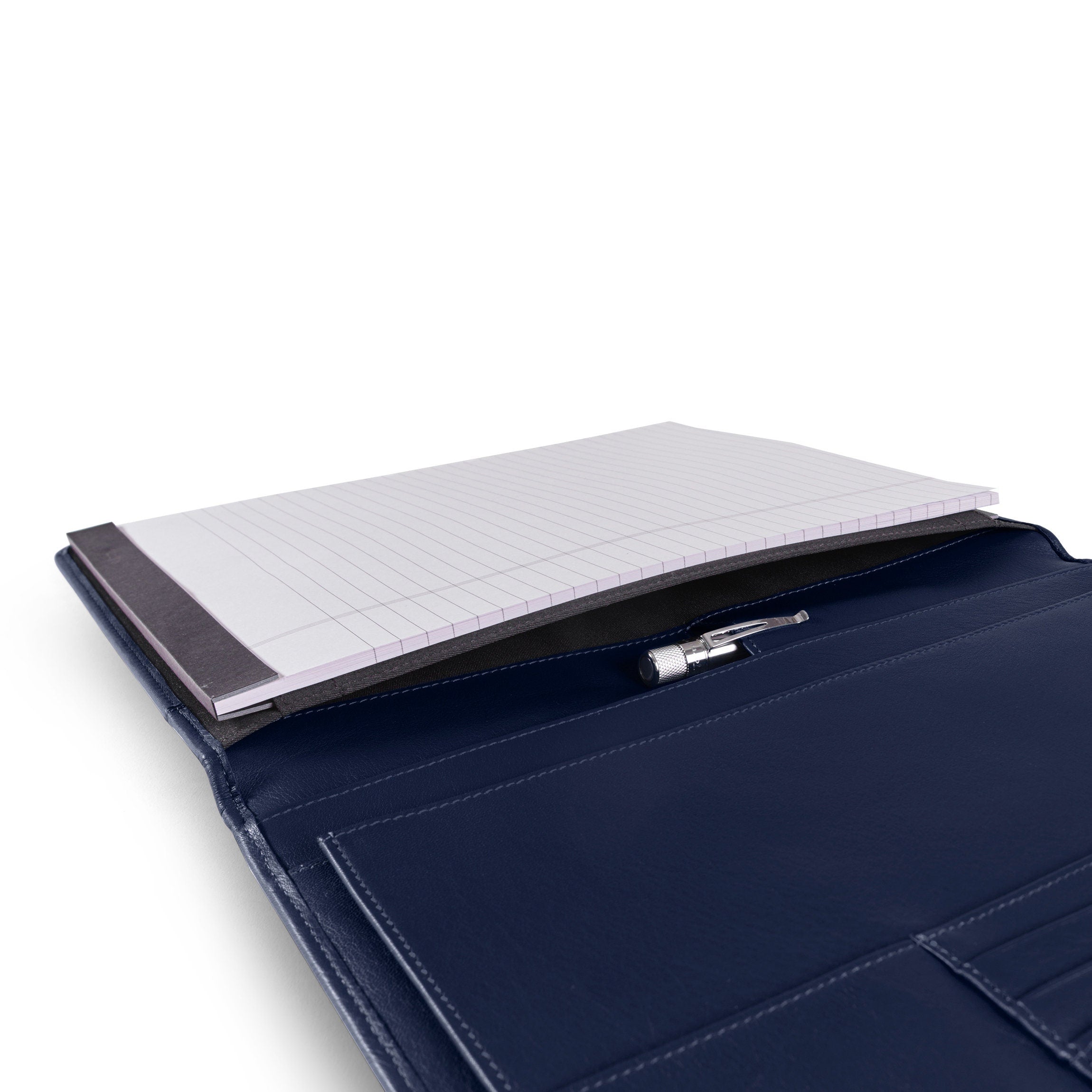 Premium Left-Handed Leather Folio Organizer - Navy Blue | Ideal for Business Professionals, Meetings & Document Storage