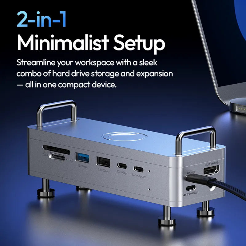 Ulanzi QT03 USB-C Docking Station with SSD Enclosure - 4K HDMI, 100W PD, 5Gbps Data Transfer - Perfect for MacBook Pro, iPad Pro & Windows Laptops - Home Office & Video Editing Setup