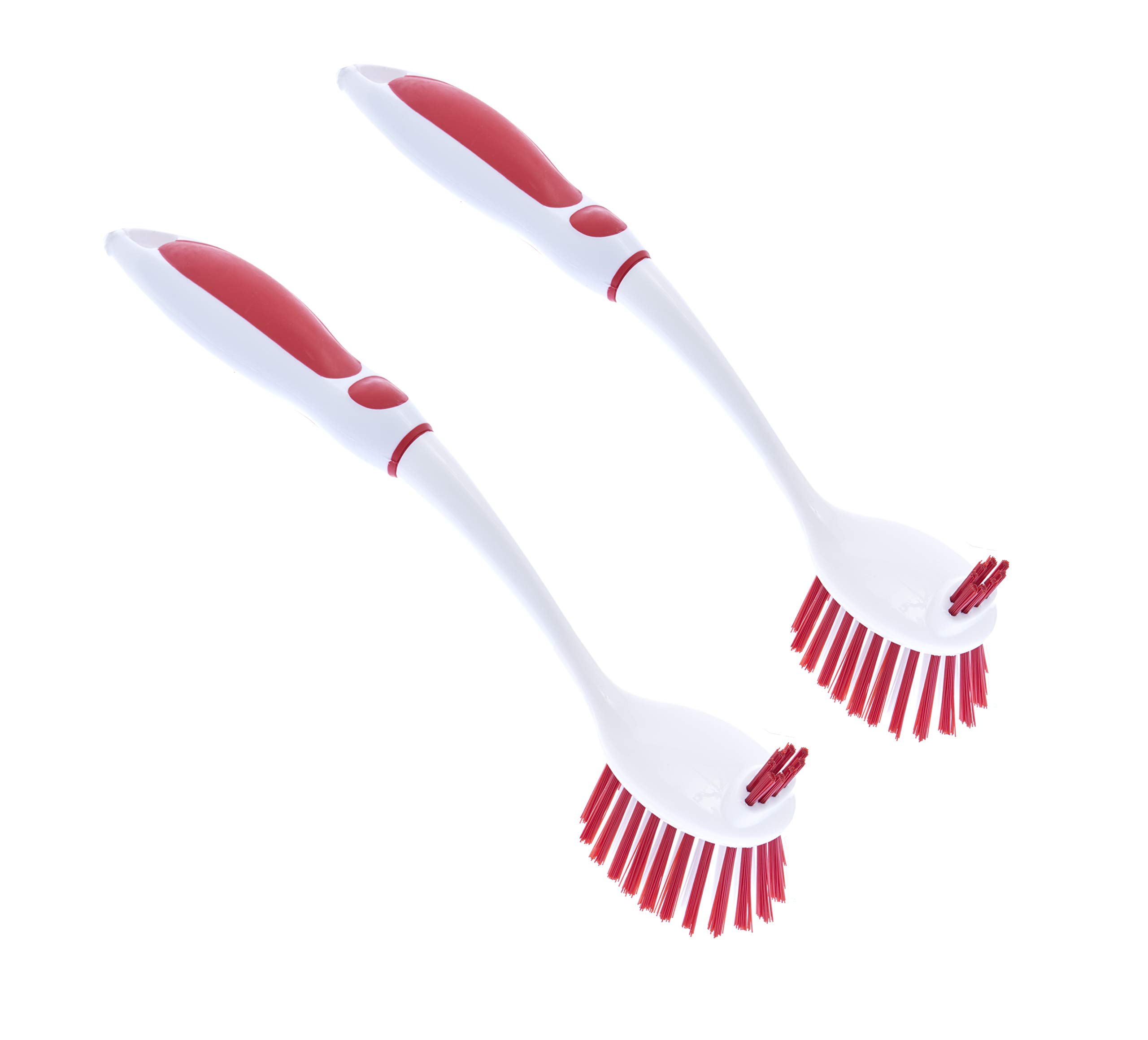 Premium Long Handle Fruit & Vegetable Scrub Brush - Dual Sided Dish Cleaning Brush for Kitchen, Non-Scratch Scrubber for Potatoes, Carrots, Apples - Perfect for Sinks, Bathtubs & Shower Cleaning (2 Pack, Red)