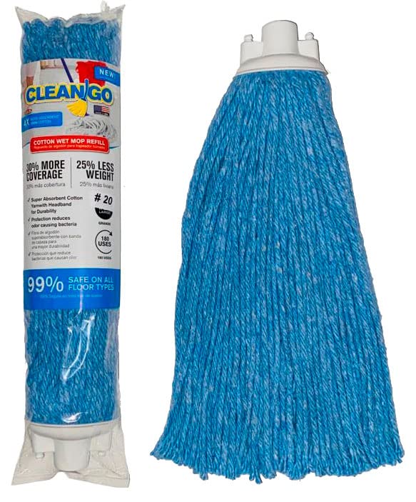 Premium Heavy Duty Cotton Mop Head Refill - Blue Color, Compatible with Standard Mop Handles | Durable Home, Commercial & Industrial Cleaning Solution | Machine Washable & Easy to Clean | Handcrafted in USA | Perfect for Hard Floors, Tile, Wood & High-Traffic Areas