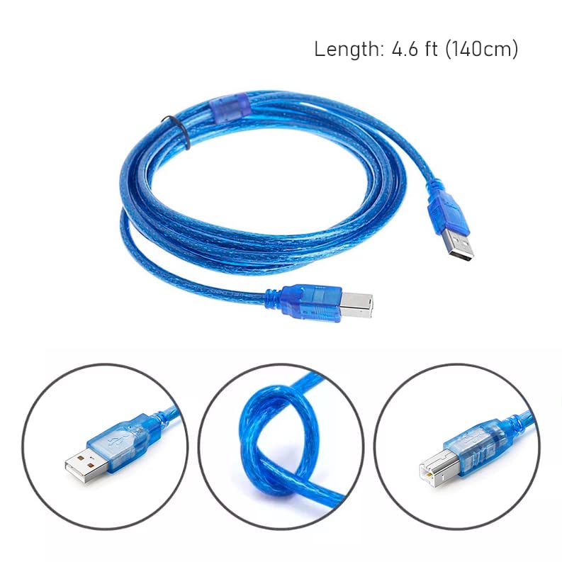 USB Type A Male to B Male High-Speed Data Sync Cable - 140cm/4.6ft for Arduino UNO Mega, Printers & Scanners | Durable & Compatible with HP, Canon, Dell, Epson, Lexmark, Xerox | Perfect for Office, Home & DIY Electronics Projects