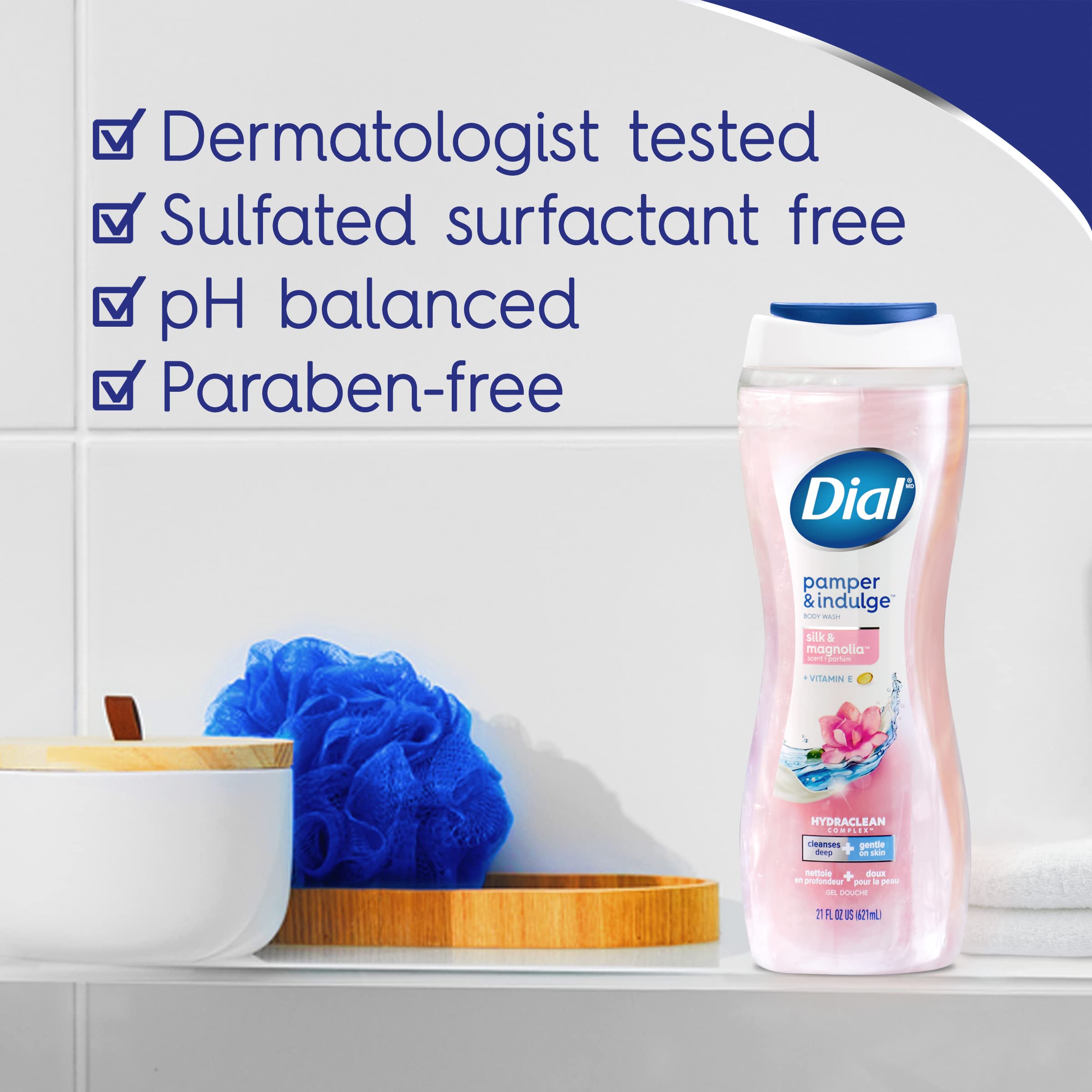 Dial Body Wash - Pamper & Indulge Silk & Magnolia Scent | 32 fl oz Moisturizing Shower Gel for Soft Skin | Perfect for Daily Use & Relaxing Bath Time