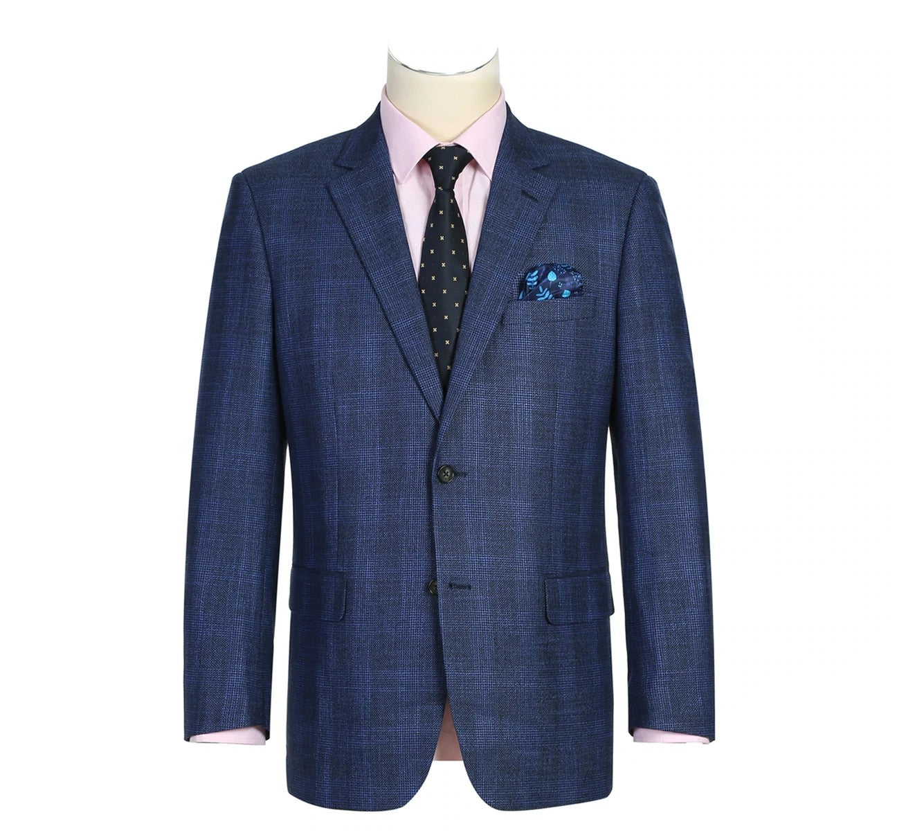 Alessandro Vitello by Renoir Navy Blue Classic Fit Single Breasted Two Button Plaid Blazer for Men | Formal Business Attire & Office Wear | Perfect for Weddings, Interviews & Professional Events