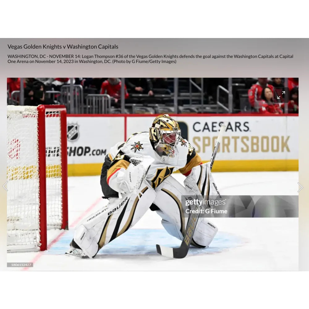 Logan Thompson Autographed Game Used Hockey Stick - Vegas Golden Knights vs. Washington Capitals 11/14/23 - Signed NHL Memorabilia for Sports Collectors & Hockey Fans