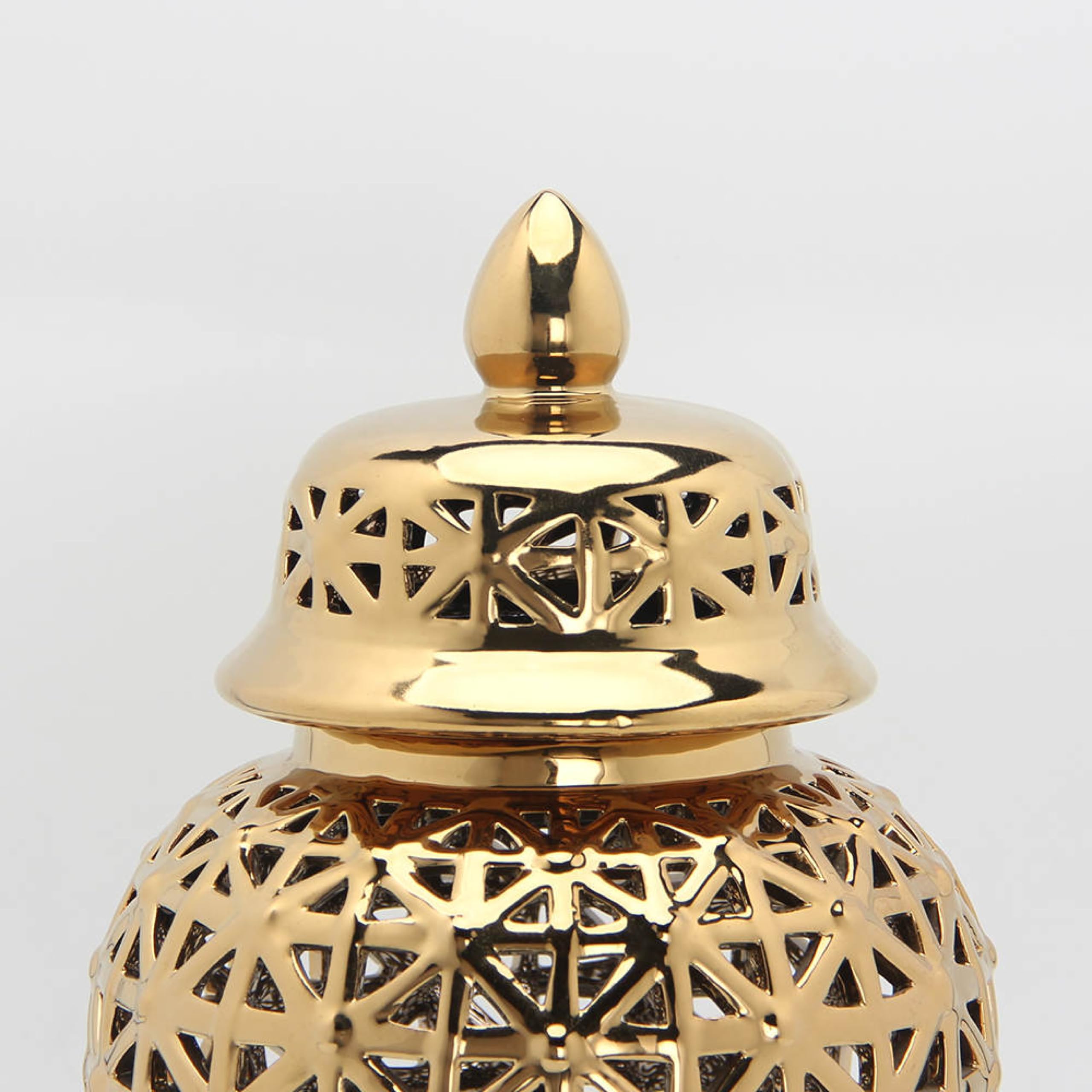 Noori Home - 100% Modern Glam Artisan Ceramic ARIA Small Gold Ginger Jar Urn with Lid 7.5x7.5x14.5 Inches - Elegant Home Decor for Living Room, Bedroom, or Office Display