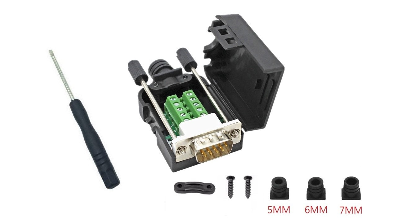 DB9 Male D-Sub Solderless Breakout Terminal Block Connector Kit - 2 Pack (DB9 Male) - Perfect for DIY Electronics, Computer Repair, and Serial Port Connections