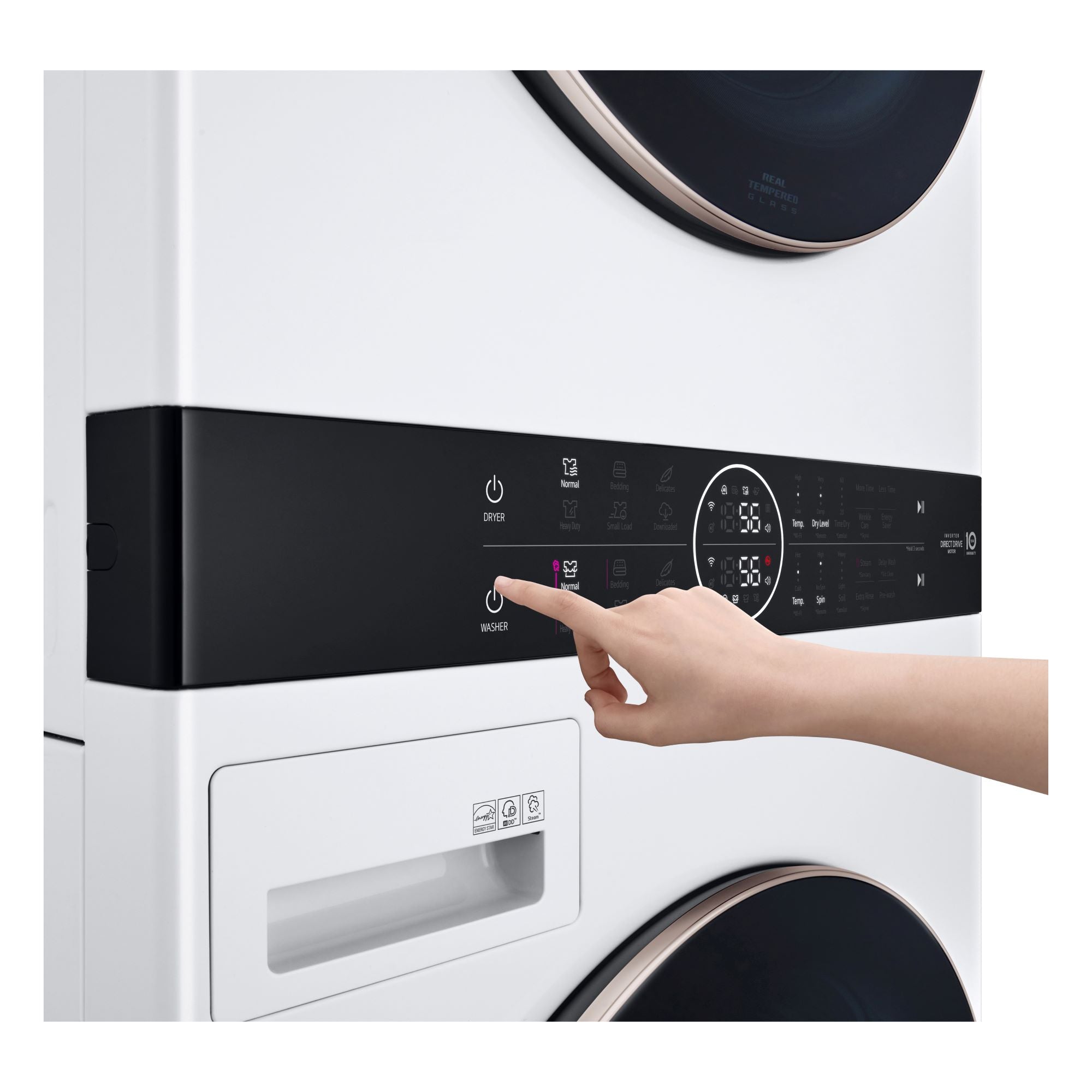 LG WKE100HWA WashTower™ 5.2 Cu.Ft Steam Front Load Washer & 7.4 Cu.Ft Electric Dryer Combo with Center Control - Perfect for Large Families & Modern Laundry Rooms