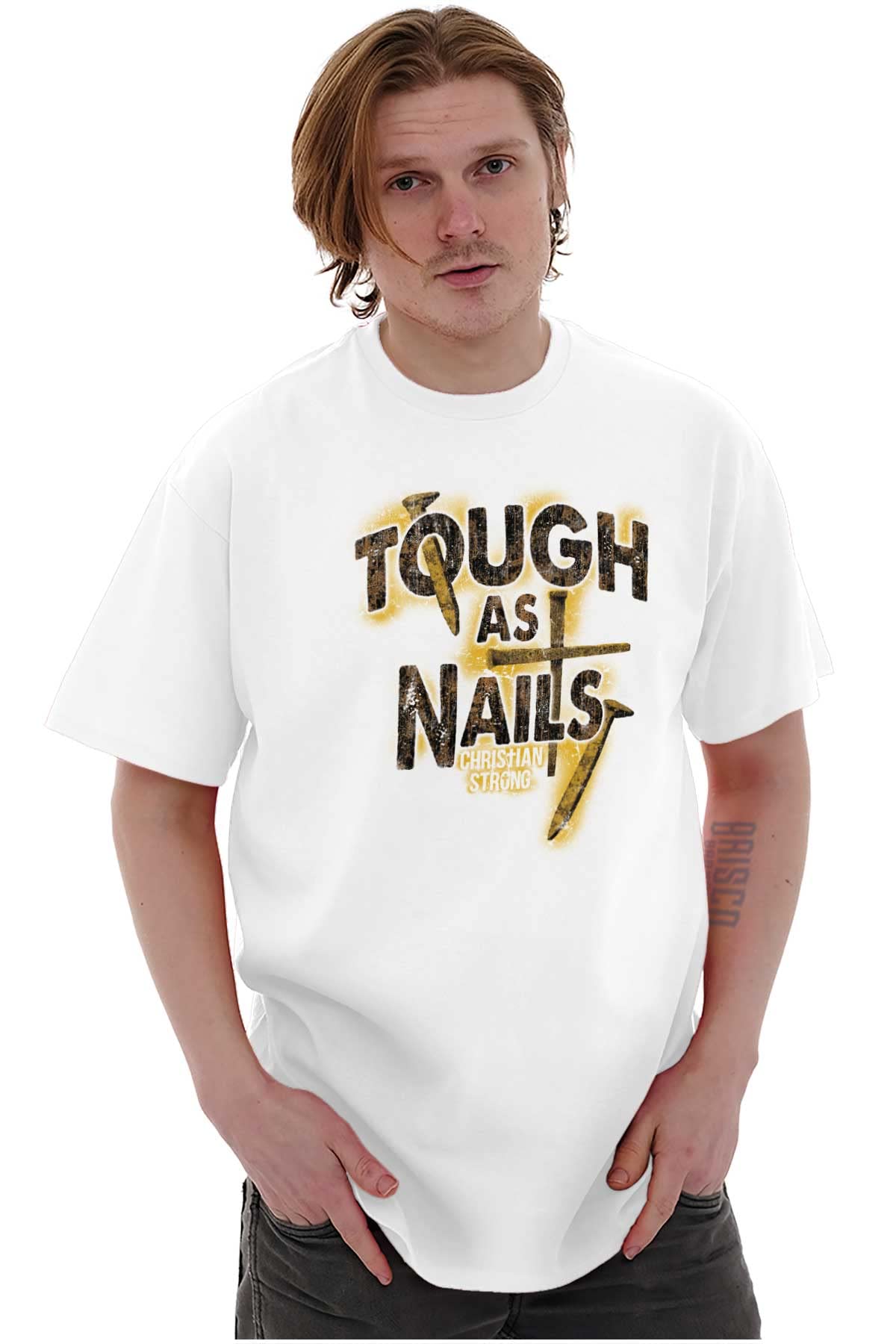 Jesus Graphic T-Shirt for Men - Tough Nails Cross Crucifix Design | Christian Apparel for Church, Bible Study & Everyday Wear