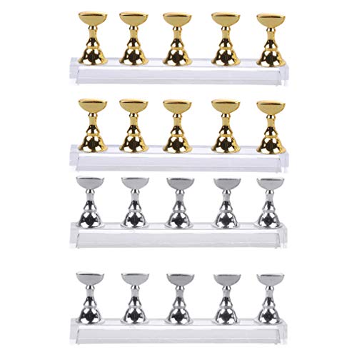 Lurrose 4-Piece Acrylic Nail Display Stand Set - Magnetic Nail Tip Practice Holder for DIY Nail Art, Salon & Home Use (Golden/Silver) | Perfect for Nail Technicians, Beginners & Nail Art Enthusiasts