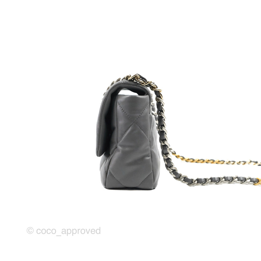 Chanel 19 Small Handbag Dark Grey Lambskin Leather Mixed Gold & Silver Hardware - Luxury Crossbody Bag for Women, Perfect for Date Night & Evening Events