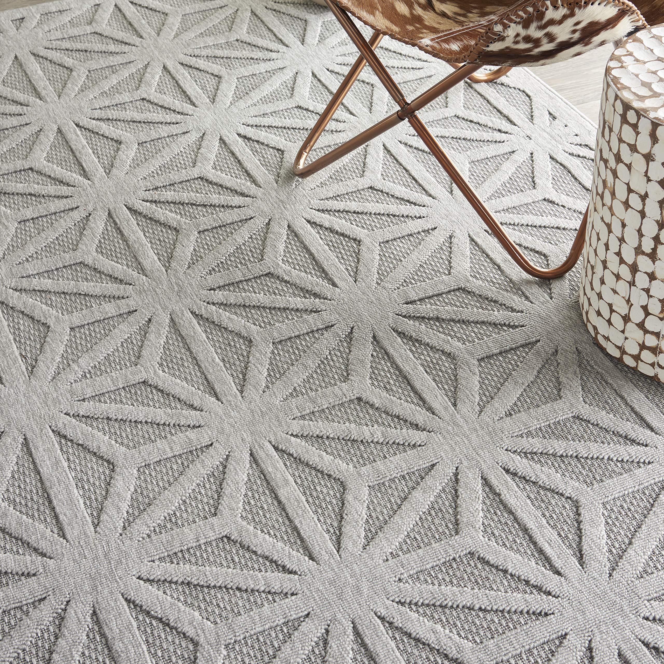 Nourison Palamos 9x12 Light Grey Indoor Outdoor Area Rug - Easy Clean, Non-Shedding, Stain Resistant - Perfect for Living Room, Bedroom, Dining Room, Patio & Deck Decor