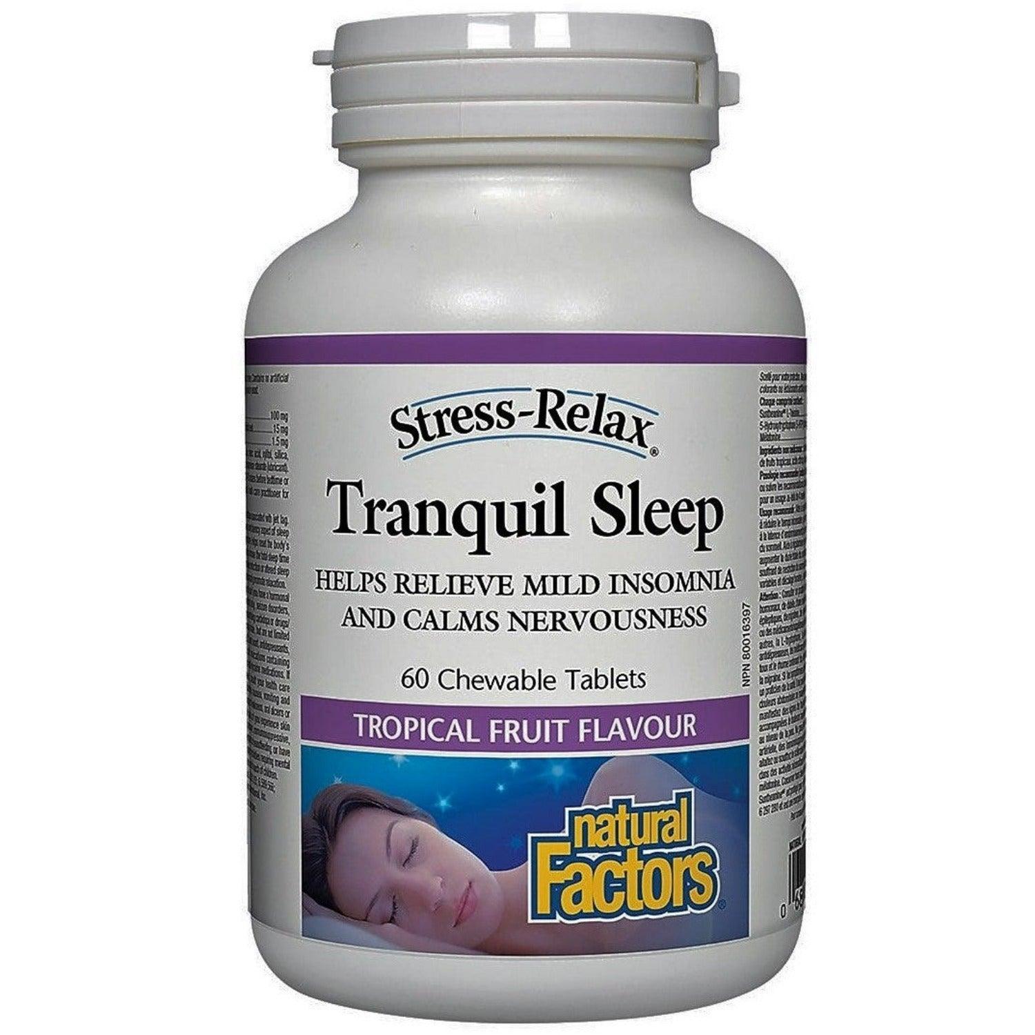 Natural Factors Tranquil Sleep Chewable Tablets - 60 Count | Melatonin & Herbal Blend for Relaxation & Better Sleep | Perfect for Travel, Stress Relief & Nighttime Routine