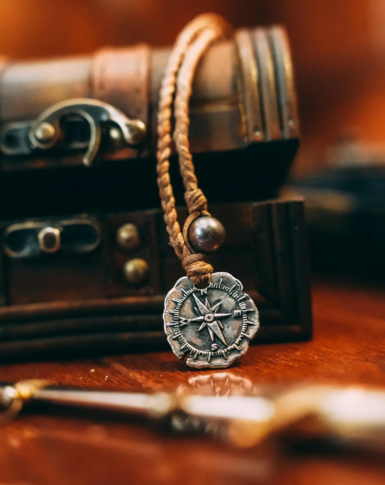 **Premium 925 Silver Coin Necklace with Authentic Leather Cord – Adjustable Handmade Spanish Cross Design Pendant for Men & Women – Perfect Jewelry Gift (Compass Coin) – Ideal for Everyday Wear, Special Occasions & Unique Gifts**