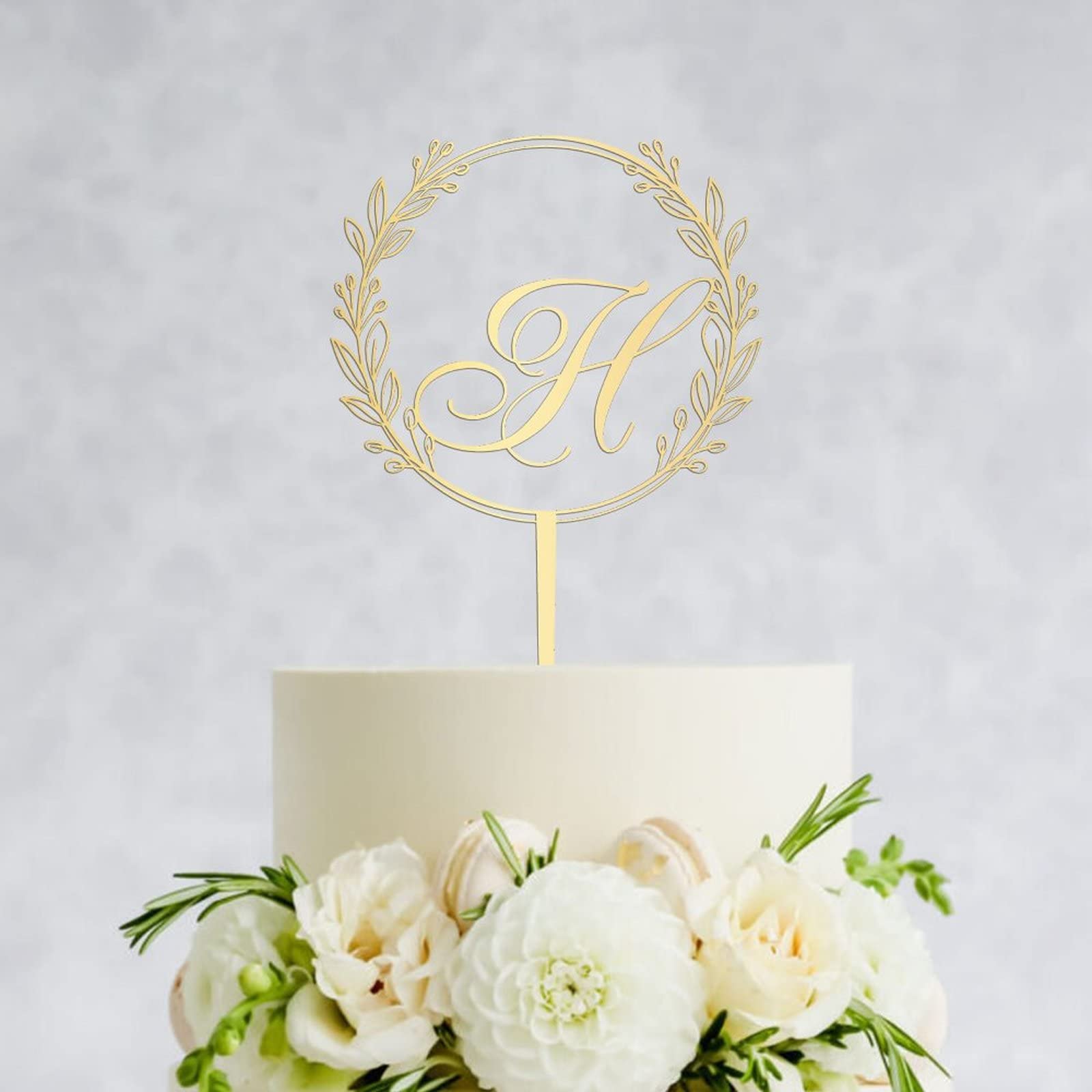 Personalized Gold Acrylic Letter H Cake Topper - Elegant Wreath Design for Wedding, Anniversary, Birthday Party Cake Decorations | Perfect for Custom Cakes, Cupcakes & Dessert Displays