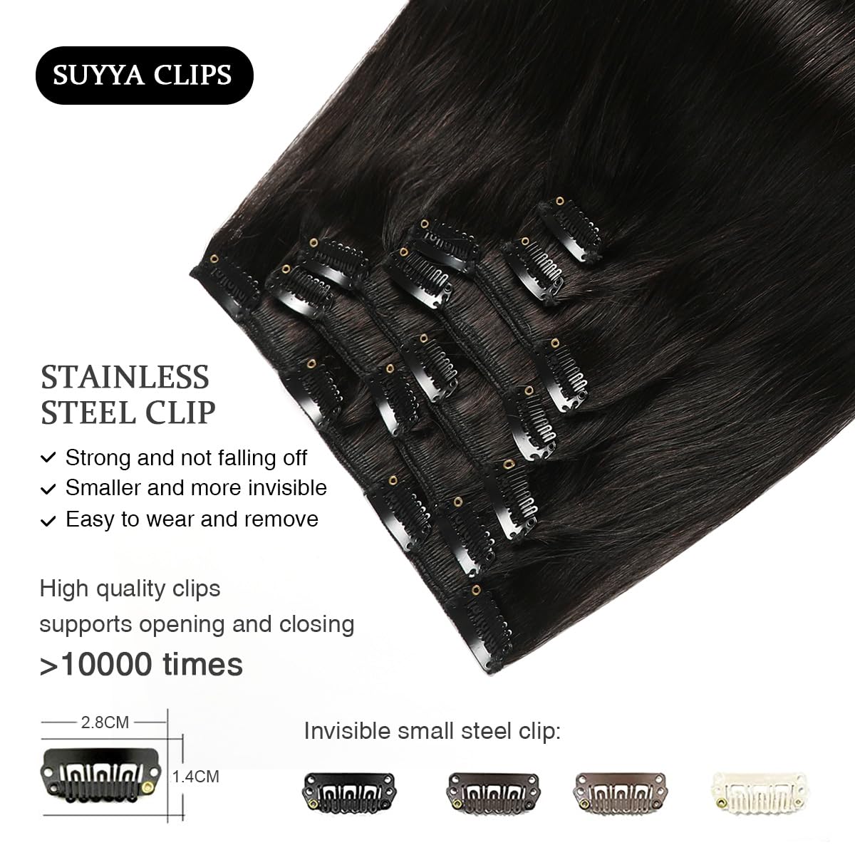 SUYYA Clip in Hair Extensions 7pcs 120g - 20 Inches #1B Off Black Straight Human Hair Double Weft for Natural Volume & Length | Perfect for Parties, Weddings & Daily Styling