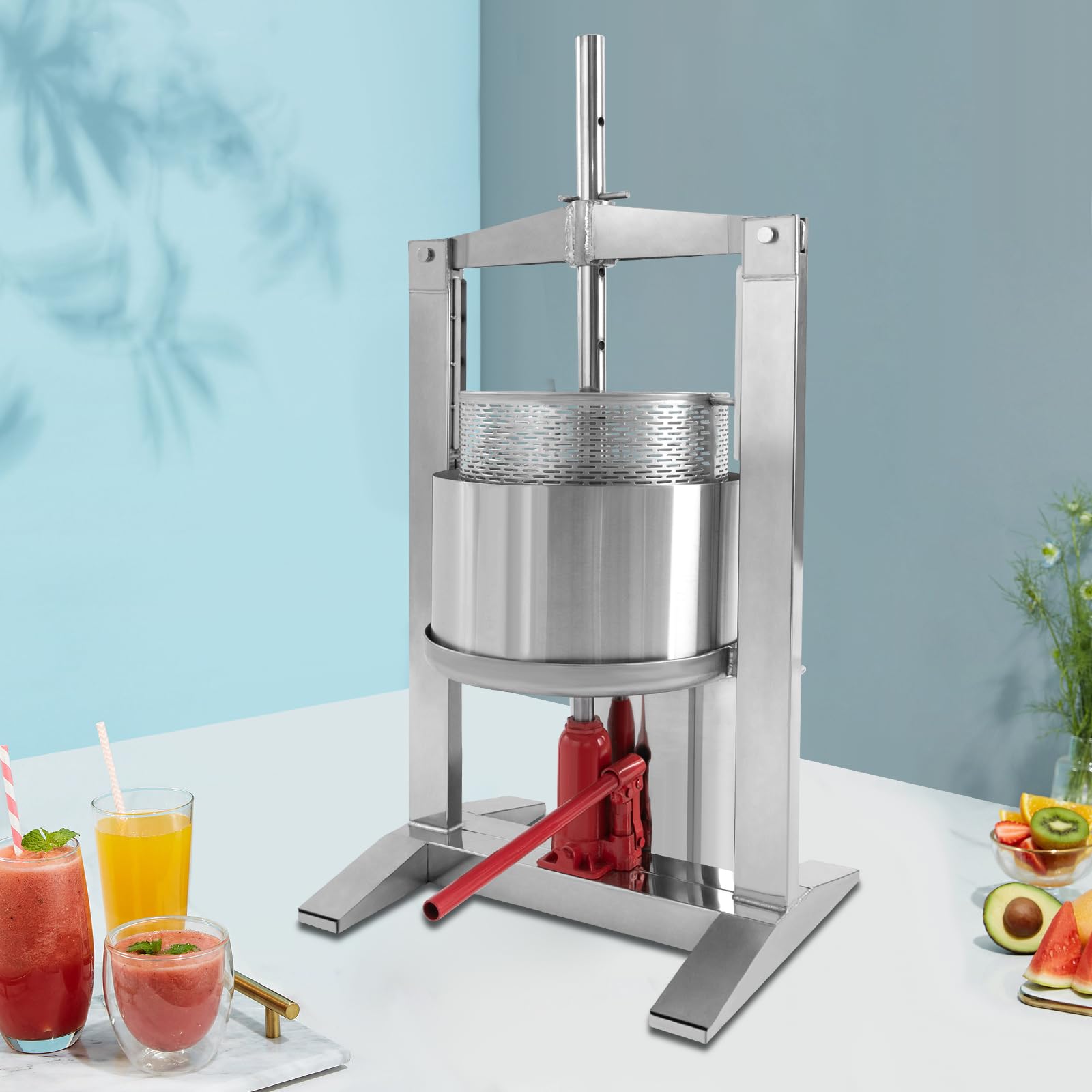 Stainless Steel Fruit Wine Press 20L (5.28 GAL) - Manual Juice Maker for Apple, Grape, Cider, Tinctures, Vegetables, Honey & Olive Oil - Heavy Duty with T-Handle & Stable Base - Perfect for Home Brewing, Winemaking & Kitchen Use