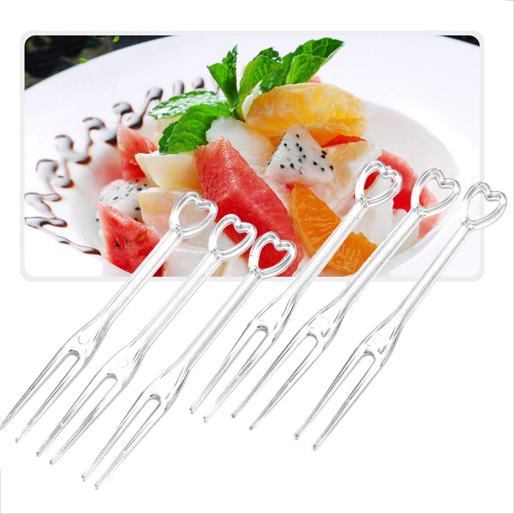 300-Pack Disposable Plastic Fruit Forks - 3.5 Inch Heart-Shaped Cocktail Picks for Parties, Desserts & Cakes | Safe & Sanitary Food Picks for Weddings, Baby Showers & Picnics