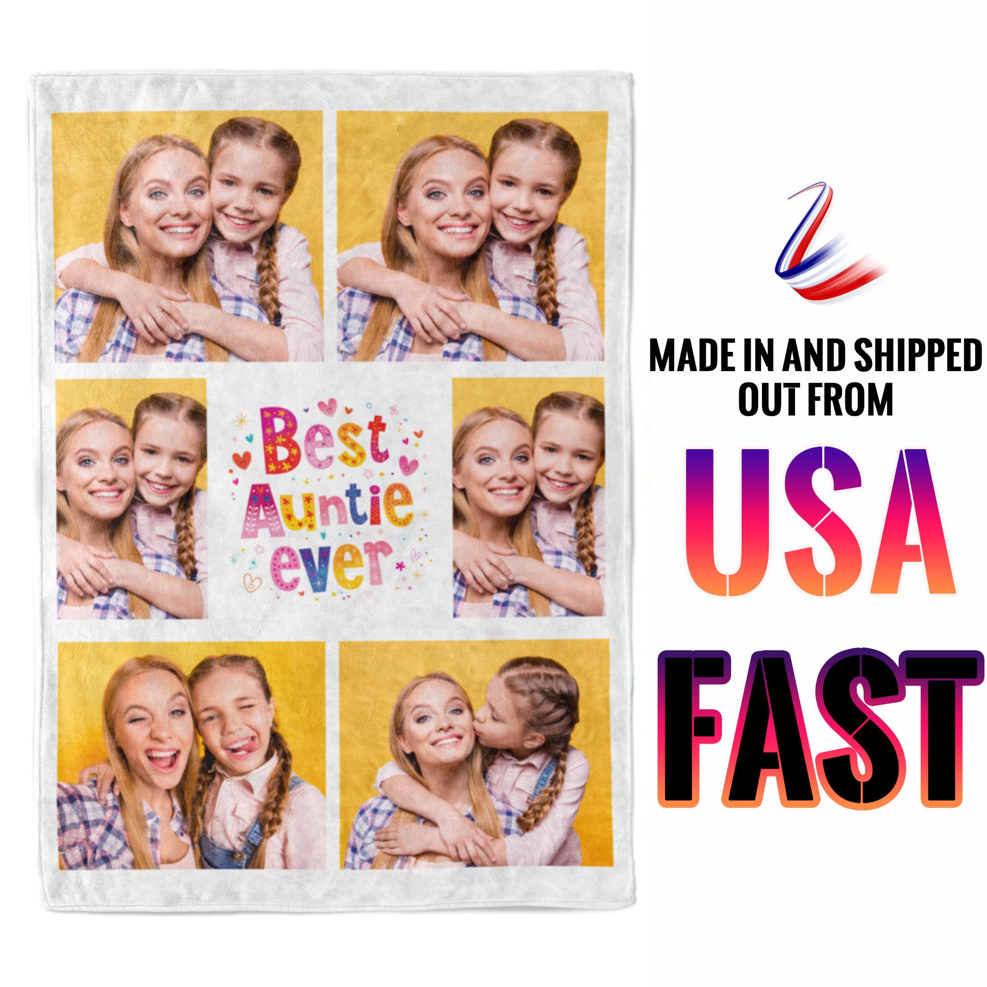 Custom Photo Blanket for Aunt - Personalized 6 Picture Throw Blanket Gift for Auntie - Made in USA (30x40 Inches) - Perfect for Birthdays, Christmas & Family Keepsakes