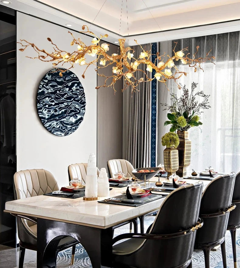 Noa Flower Branch Chandelier - Elegant Floral Crystal Ceiling Light Fixture for Dining Room, Bedroom & Living Room Decor | Modern Boho Home Lighting Solution