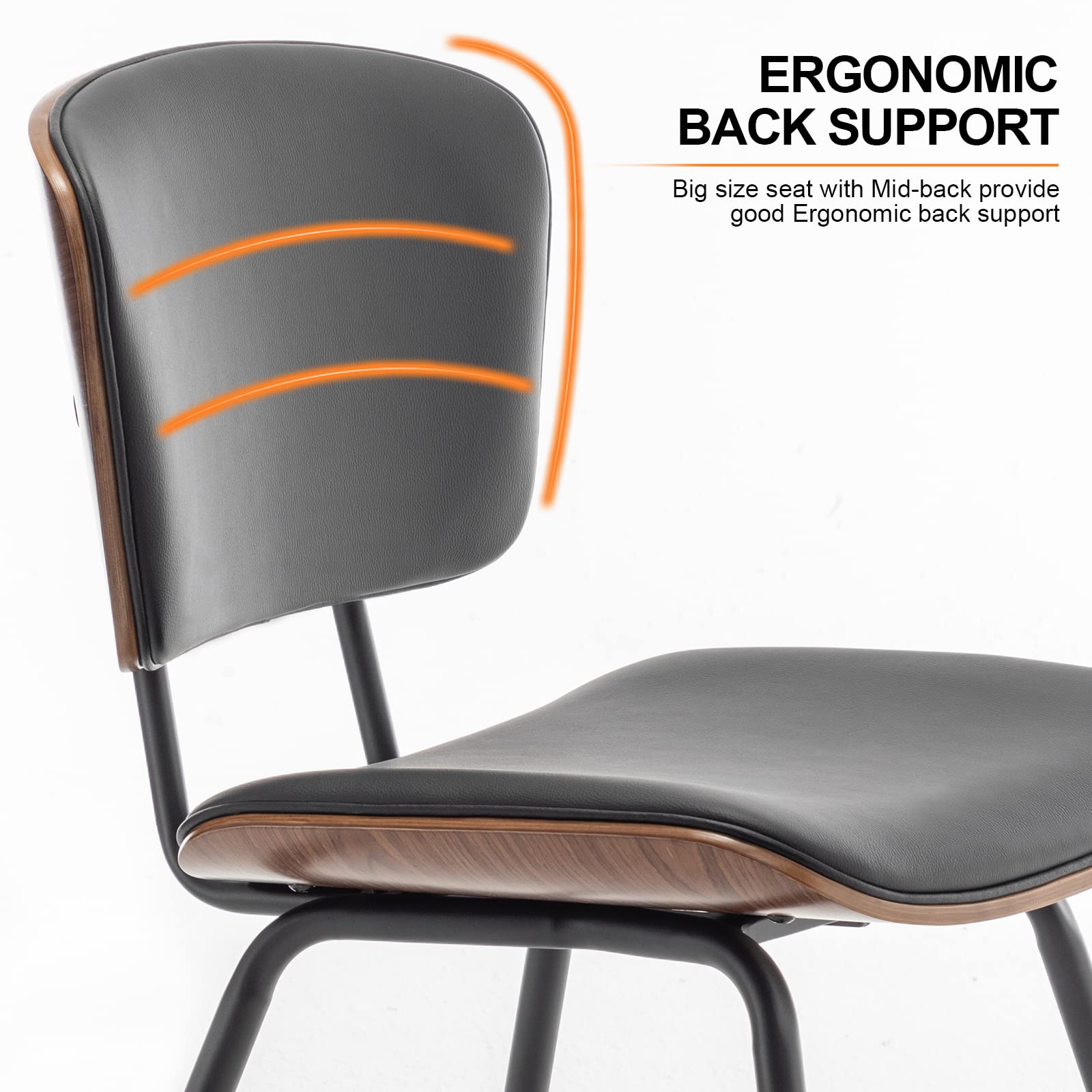 Stylish AQG Mid Century Modern Dining Chairs Set of 2 - Genuine Leather Upholstery with Bentwood Backrest & Sturdy Metal Legs - Perfect for Dining Room, Kitchen, Breakfast Nook & Home Decor