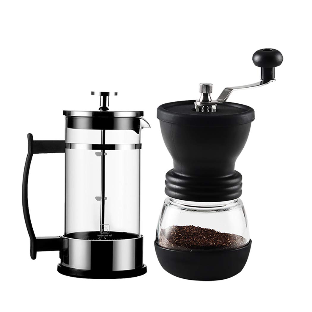 Premium Manual Coffee Grinder with Ceramic Burr - Adjustable Hand Crank Coffee Mill with Glass Jar & Non-Slip Silicone Mat - Perfect for Home Brewing, Camping & Travel - Black