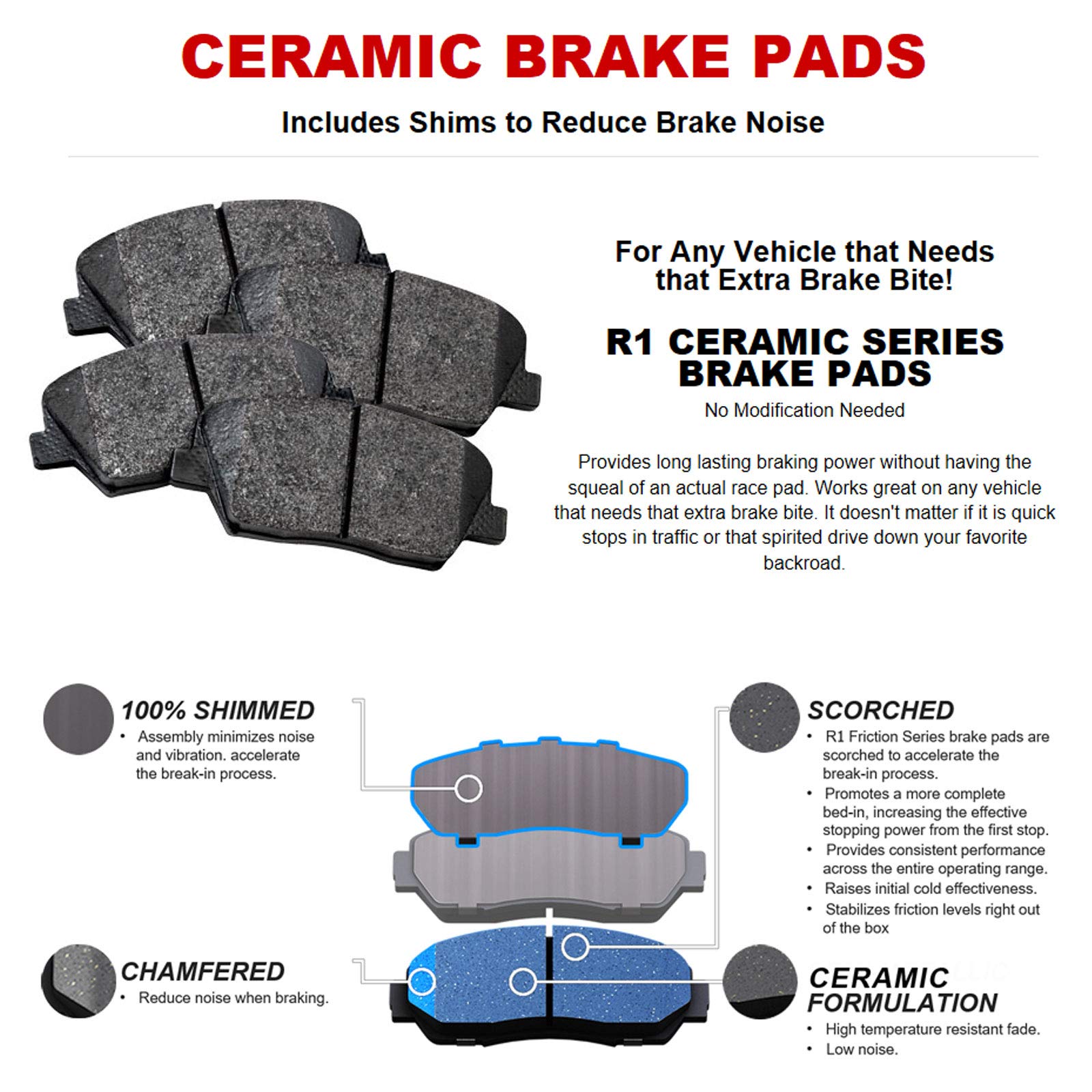 R1 Concepts Rear Brake Pads and Rotors Kit - Ceramic Brake Pads with Drilled Slotted Rotors - Compatible with Buick Rendezvous, Chevrolet Venture, Oldsmobile Silhouette, Pontiac Aztek & Montana - Perfect for Smooth Stopping & Enhanced Safety in City Driving & Highway Conditions