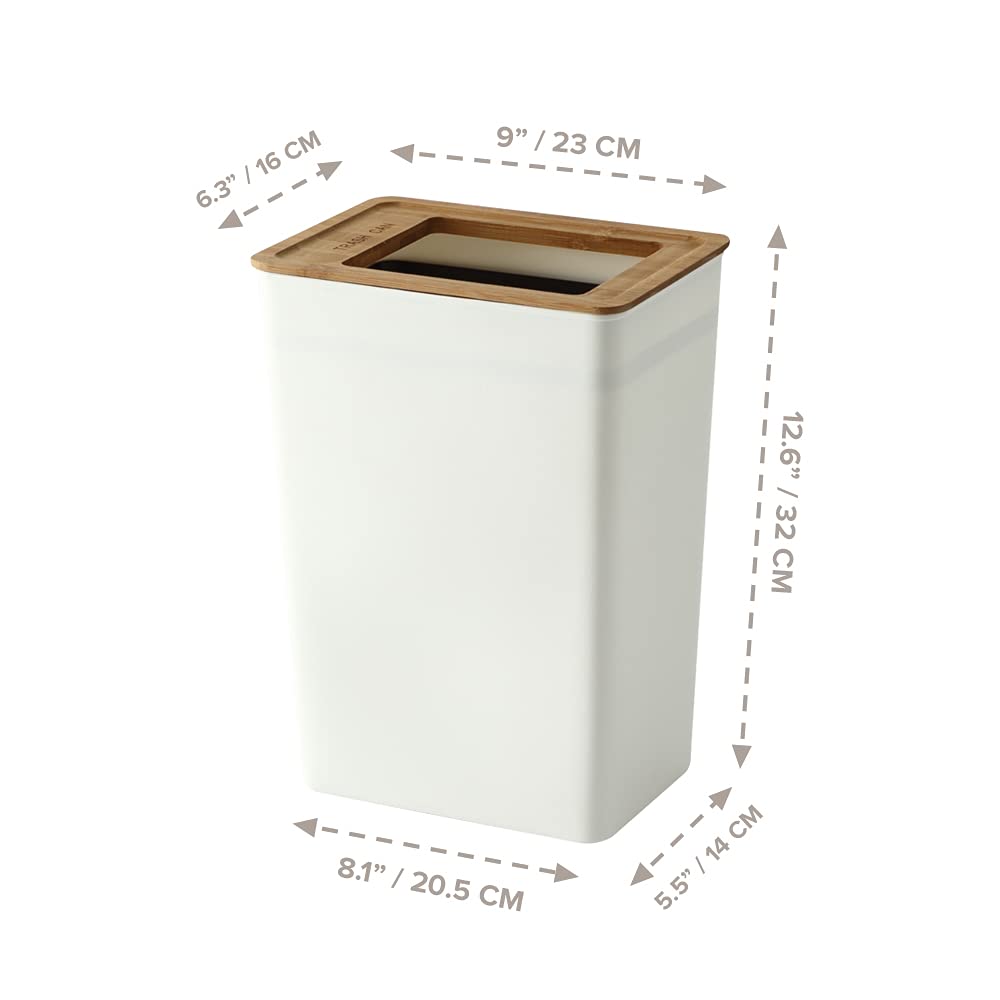 Slim Rectangular Bathroom Trash Can - 1.85Gal/7L Modern White Waste Basket with Open Top - Scandinavian Style Compact Trash Bin for Kitchen, Bathroom & Office (1-Pack) - Perfect for Small Spaces & Home Decor