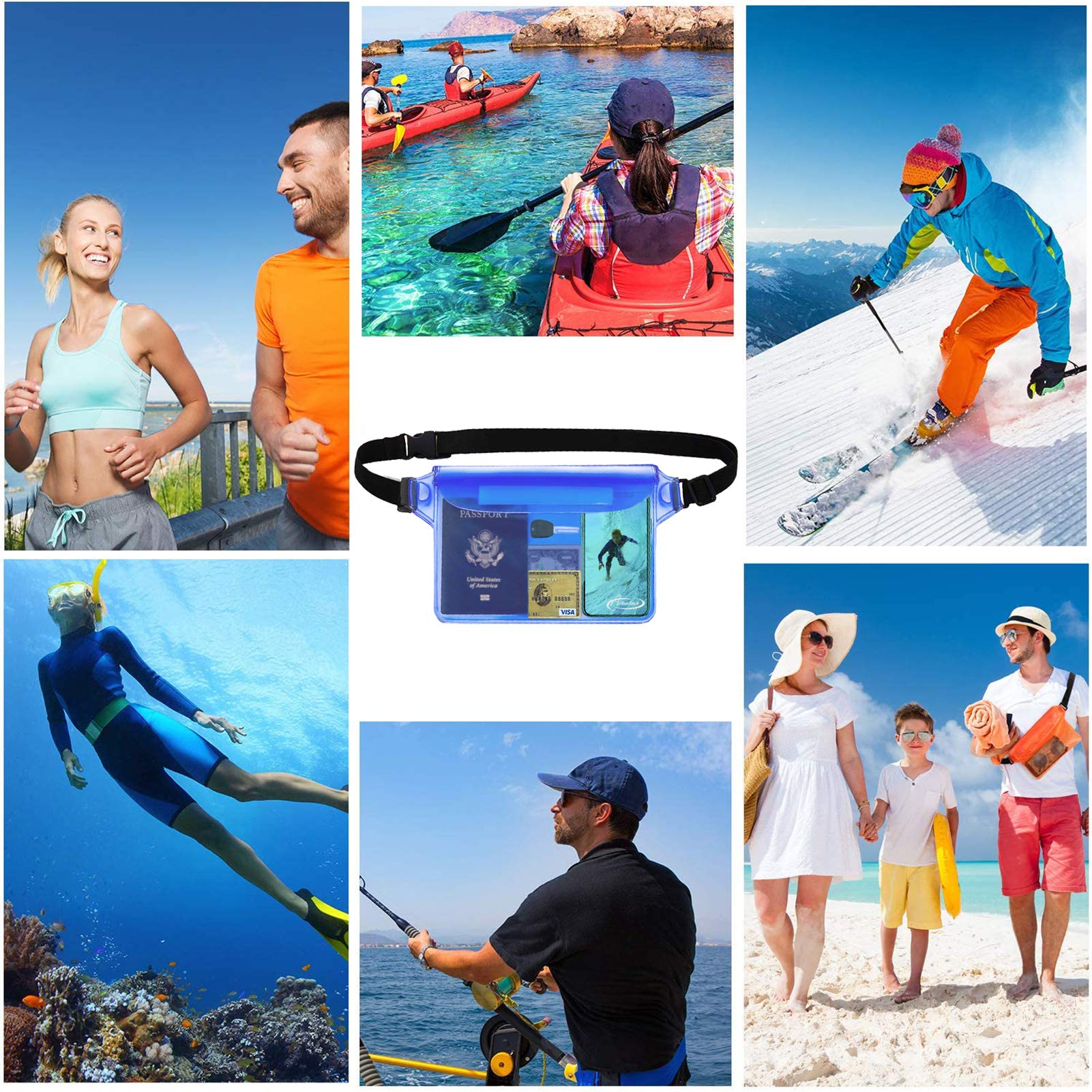 AiRunTech Waterproof Pouch with Waist Strap (2 Pack) - Secure Dry Bag for Phones & Valuables | Beach, Pool, Boating, Swimming, Snorkeling & Kayaking Essentials | Perfect for Outdoor Water Activities & Travel Protection