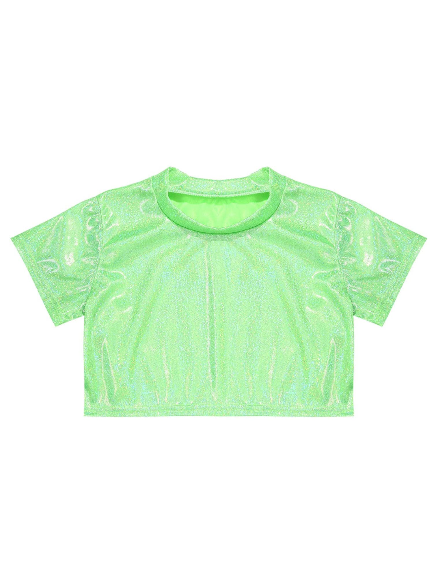 TiaoBug Girls Metallic Crop Top & Shiny Skort Set - Hip Hop Dancewear, Ballet Jazz Outfit, Playwear for Kids