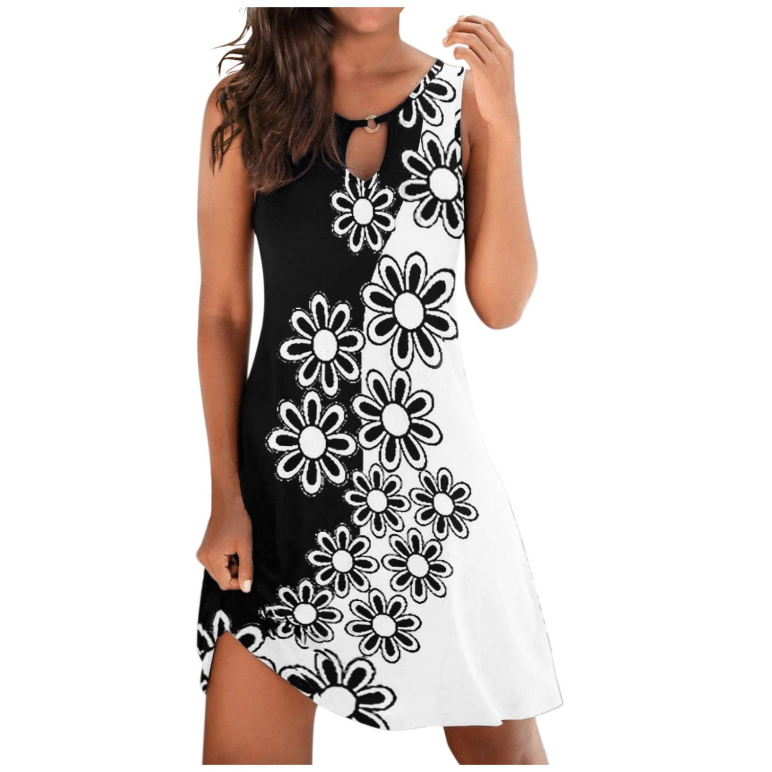 FABIURT Plus Size Women's Sexy Casual Loose Boho Sleeveless Maxi Dress - Summer Beach Wear, Crewneck Flowy Dress for Outdoor Parties & Vacation