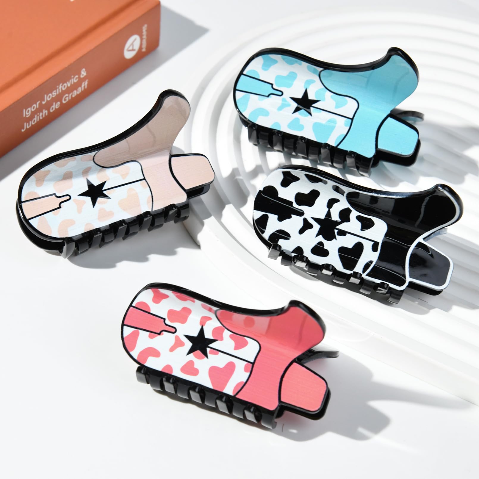 4Pcs Large Hair Claw Clips for Women - Strong Hold Jaw Clips for Thick Hair, Cowgirl Boot & Banana Hair Clips - Western Style Hair Accessories, Perfect for Girls Holiday Gifts, Everyday Use & Special Occasions