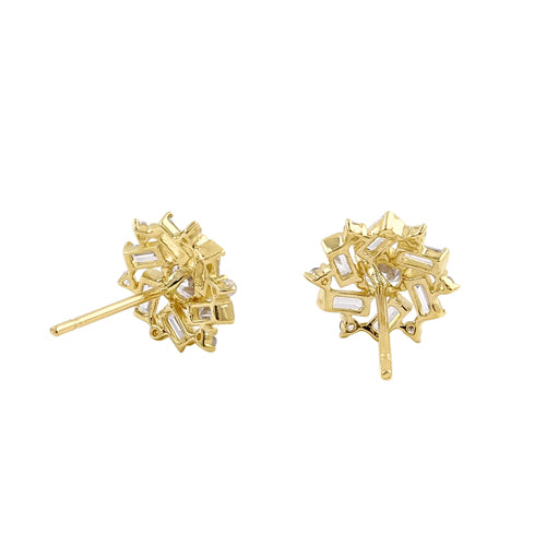 14K Yellow Gold Snowflake Flower CZ Stud Earrings for Women - Elegant Cubic Zirconia Christmas Winter Jewelry Gift for Her - Perfect for Holiday Parties, Weddings & Special Occasions
