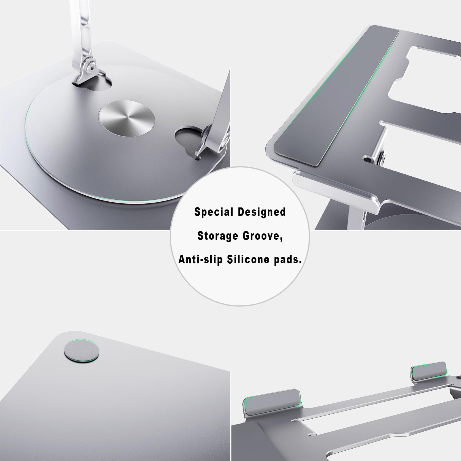 DUCHY 360° Adjustable Laptop Stand - Ergonomic Heavy Duty Portable Holder for MacBook Air/Pro & All Laptops up to 17 Inches, Silver - Perfect for Home Office, Gaming, and Travel