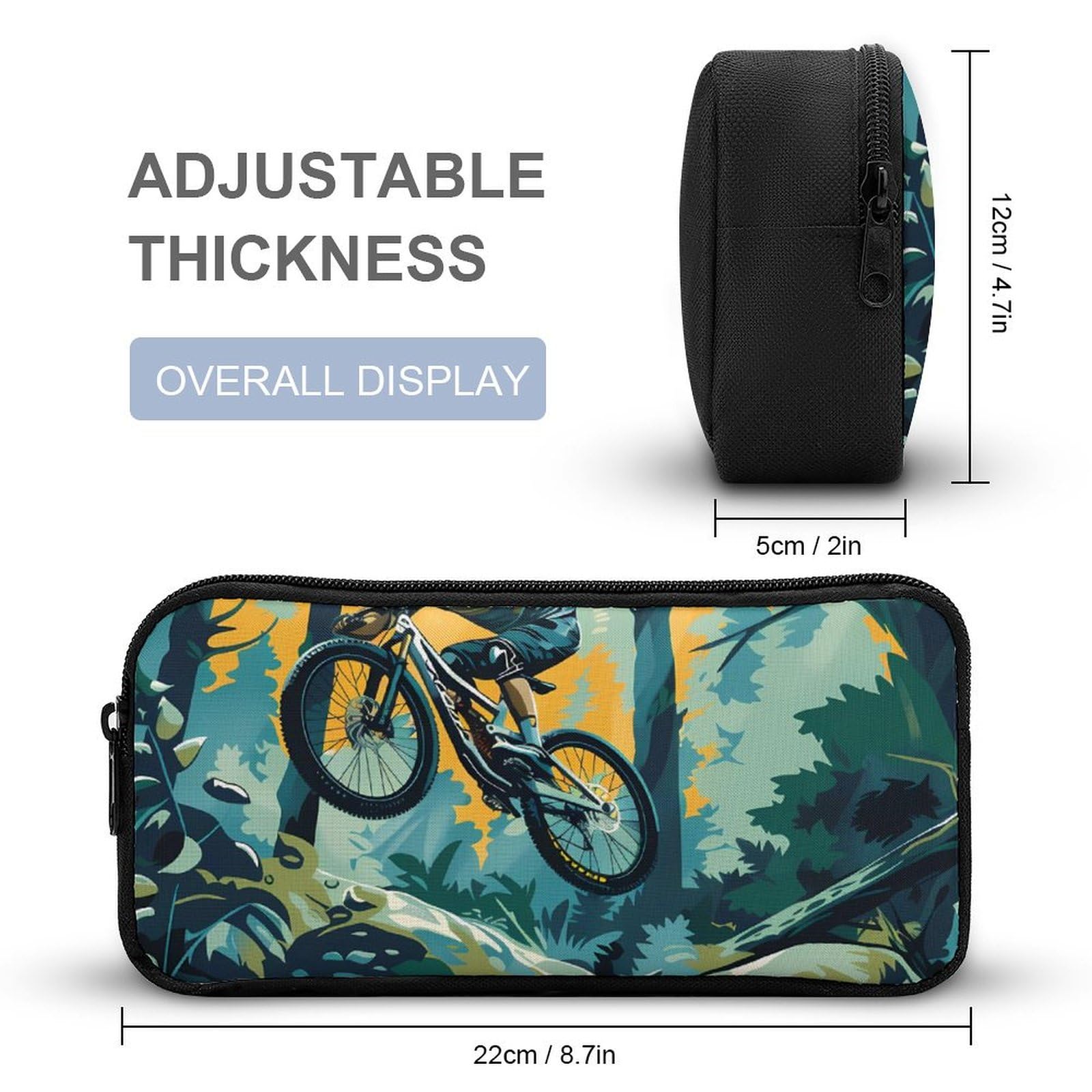 Durable Mountain Bike Themed Pencil Case - Large Capacity Pen Pouch for School, Office & Travel - Perfect for Bikers, Students & Professionals