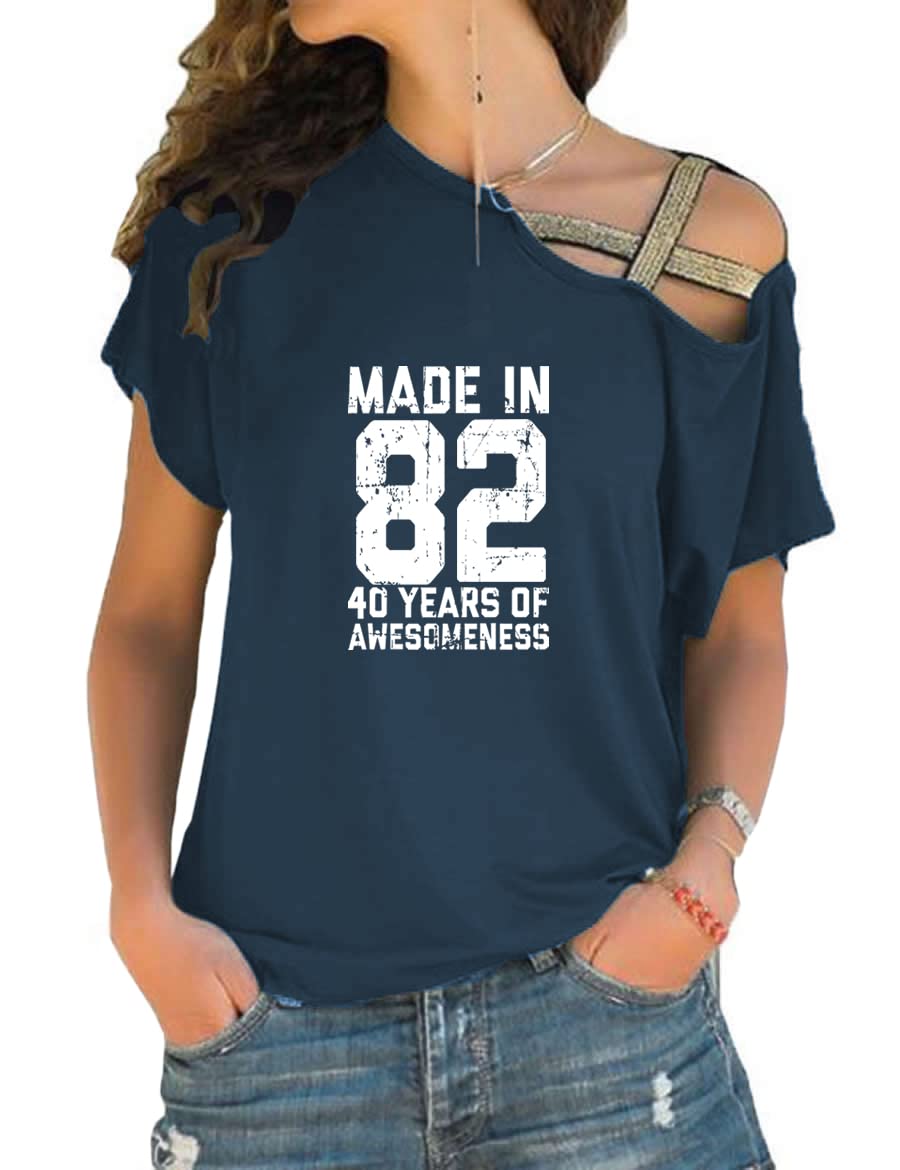 WishCart 82 Print Short Sleeve T-Shirt - Vintage 40th Birthday Gift for Women - Perfect for Parties, Casual Wear & Anniversary Celebrations
