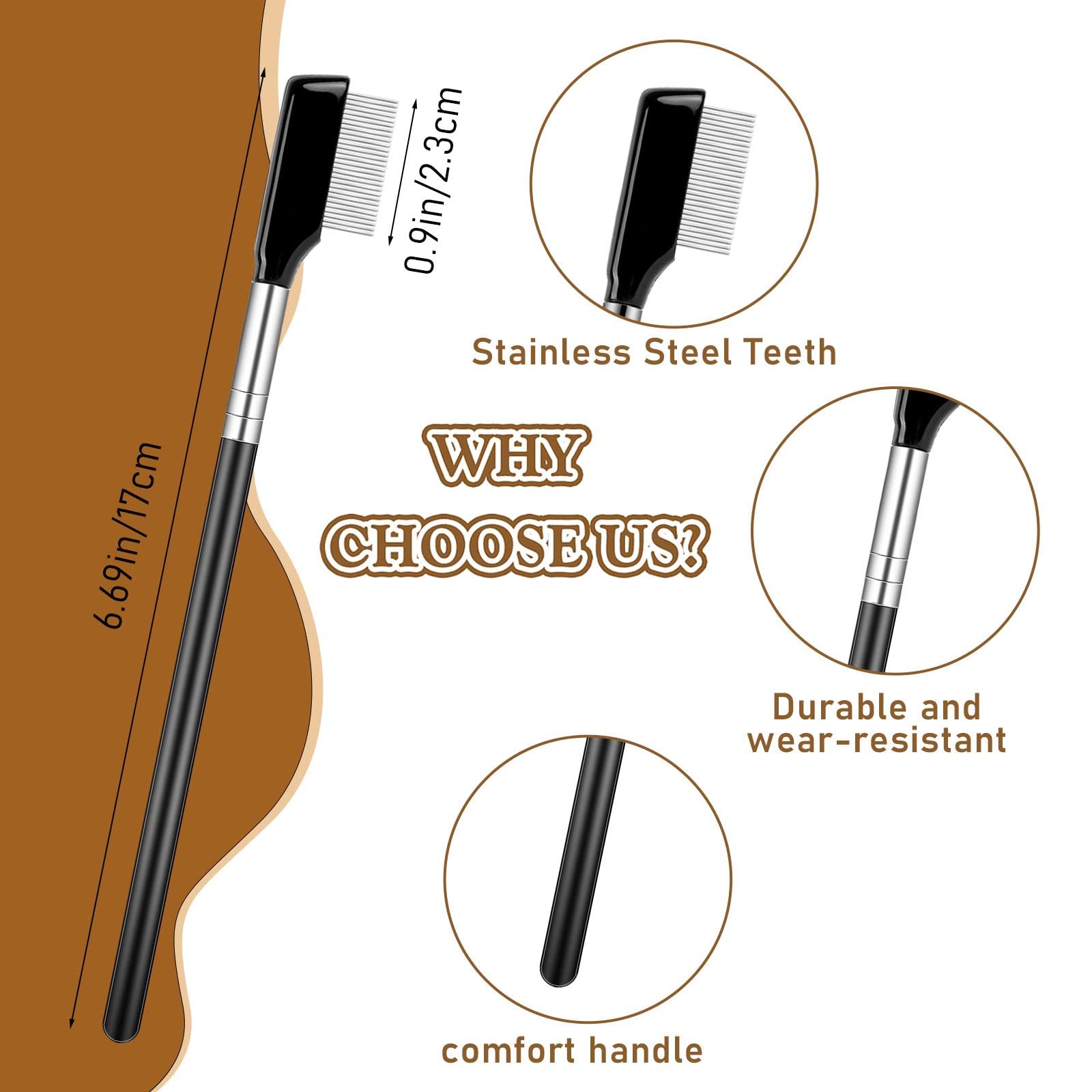 2 Pack Metal Eyelash Comb & Eyebrow Brush - Professional Eyelash Separator Tool with Metal Teeth for Perfect Eye Makeup | Ideal for Lash Extensions, False Lashes & Everyday Grooming (Women's Beauty Essential)