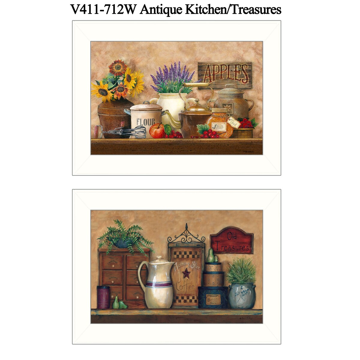 Antique Kitchen & Treasures Collection by Ed Wargo - Ready to Hang Framed Wall Art with White Frame - Perfect for Farmhouse Decor, Vintage Kitchen Wall Decor & Gift Idea