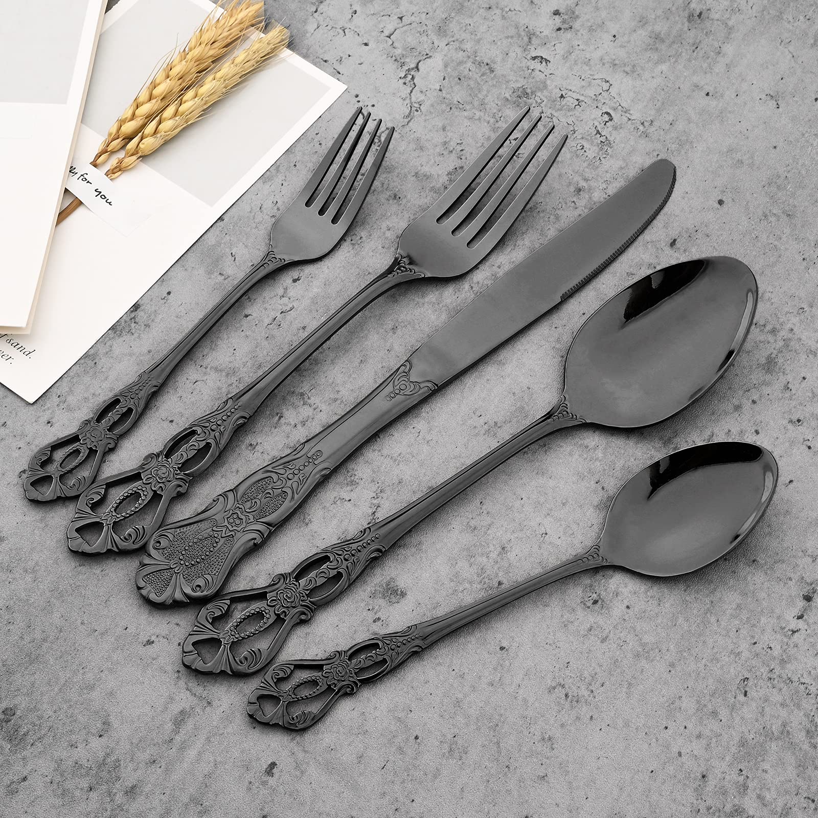 8-Piece Luxury Royal Silverware Set - 18/10 Stainless Steel Black Flatware Set for 2, Includes Forks Spoons & Knives - Modern Mirror Polished Dishwasher Safe Cutlery - Perfect for Fine Dining, Wedding Gifts & Elegant Dinner Parties