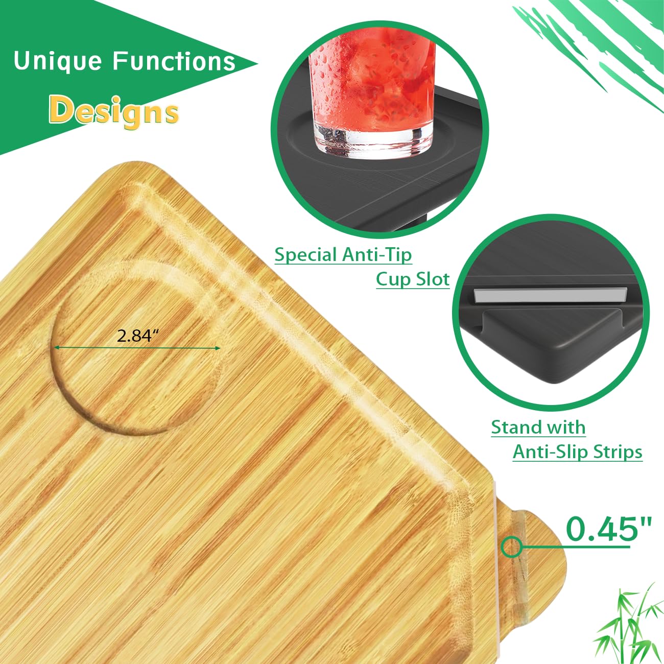 Smatdecis Large Multi-Function Couch Arm Tray Table - Natural Wood Sofa Armrest Clip Table for Drinks, Food & Laptop - Perfect for Home, Office & Bedroom Use While Watching TV or Working