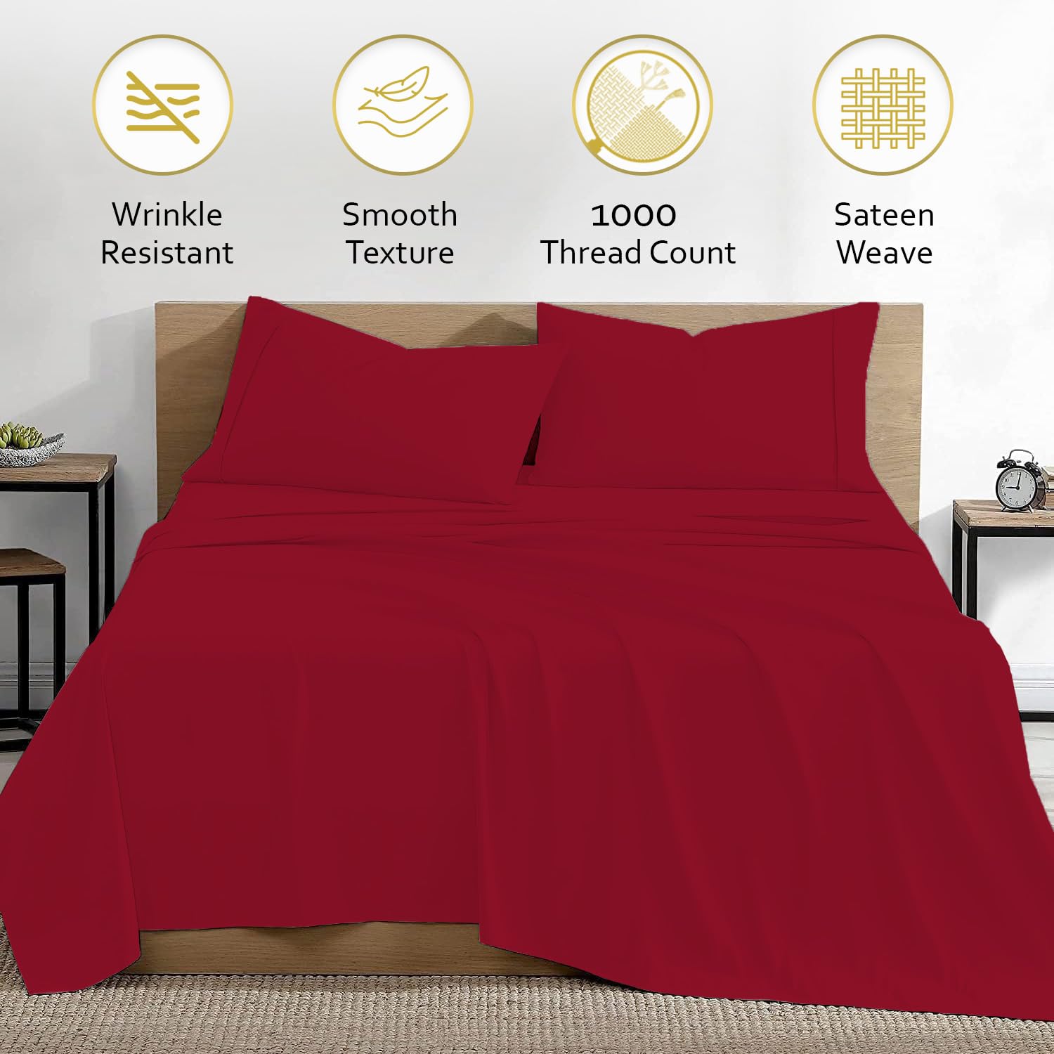 Marina Shades King Size Sheet Set - 100% Egyptian Cotton Burgundy Bed Sheets, 17 Inch Extra Deep Pocket, High Thread Count, Cooling & Breathable 4-Piece Luxury Hotel Bedsheets - Perfect for Master Bedroom, Guest Room & Vacation Homes