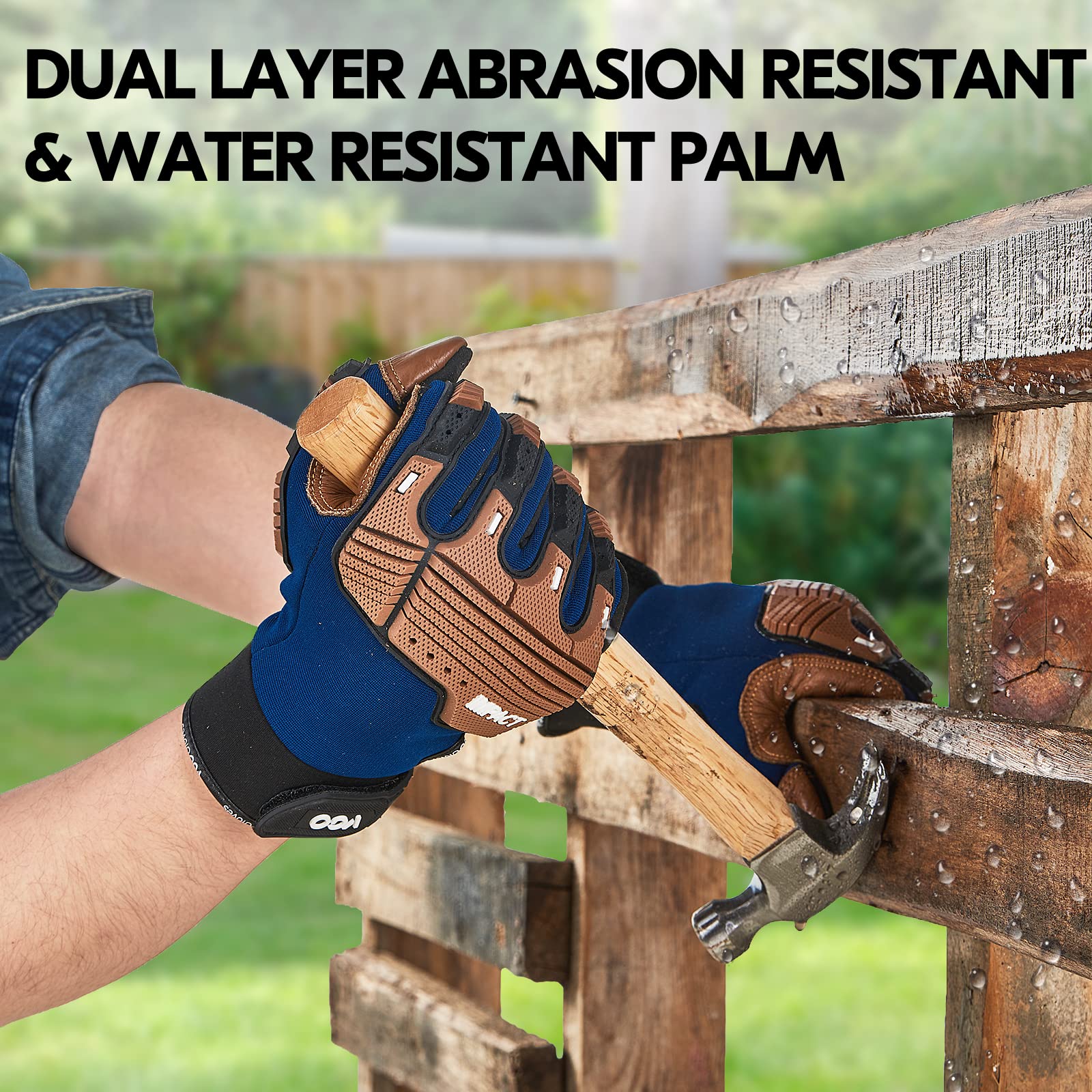 1 Pair Heavy Duty Leather Work Gloves for Mechanics - Impact Resistant, Anti-Vibration, Water-Repellent Safety Gloves (CA7725) - Ideal for Construction, Automotive Repair & Outdoor Work