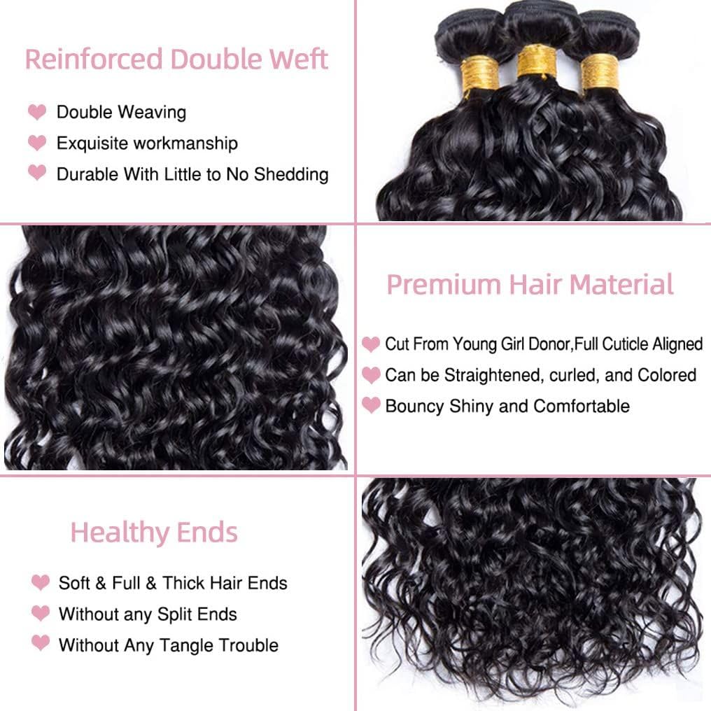 20 22 24 26 Inch Brazilian Virgin Human Hair Bundles - 4 Pcs Deep Water Wave Hair Extensions 12A Unprocessed Natural Black | Perfect for Weaving, Styling & Special Occasions