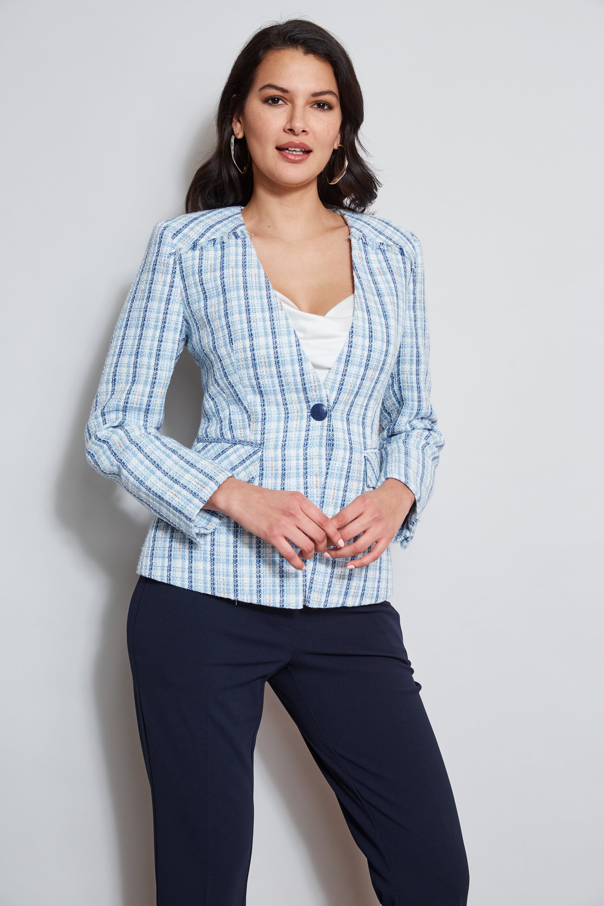 Stylish T Tahari Tweed Blazer for Women - Elegant Office Jacket & Business Casual Wear - Perfect for Work, Meetings, and Professional Events