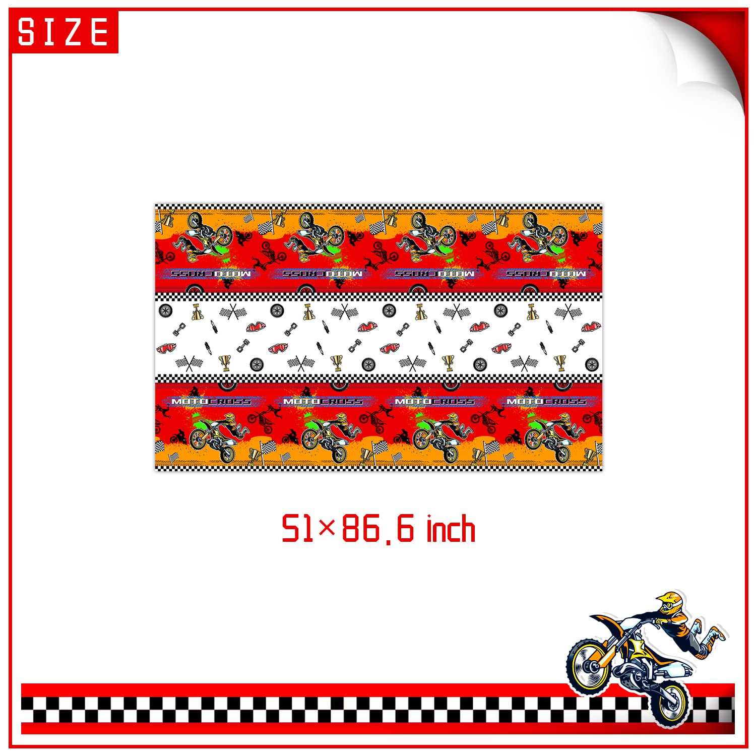 Dirt Bike Birthday Party Decorations for Boys - Motorcycle Themed Banner, Backdrop, Tablecloth, Balloons, Cake & Cupcake Toppers, 7