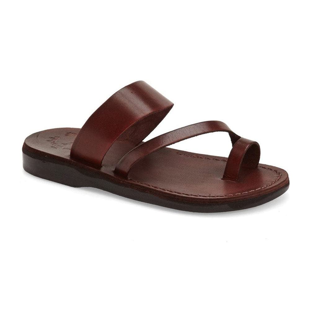Zohar Men's Leather Toe Ring Sandals - Comfortable Bohemian Style Flip Flops for Beach, Pool, and Summer Outdoor Wear