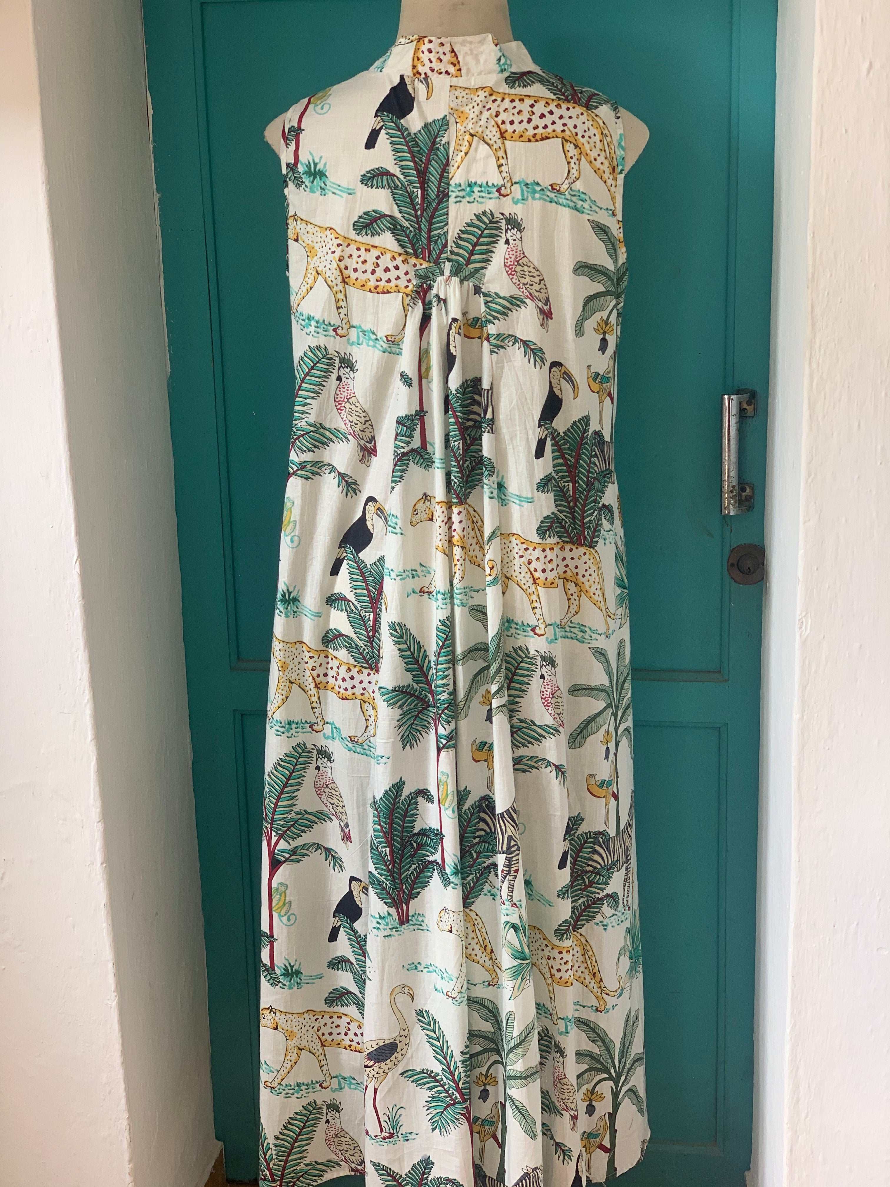 Pam White Tiger Sleeveless Maxi Boho Dress - Stylish Summer Beach Dress for Women, Perfect for Vacations, Parties & Boho Fashion